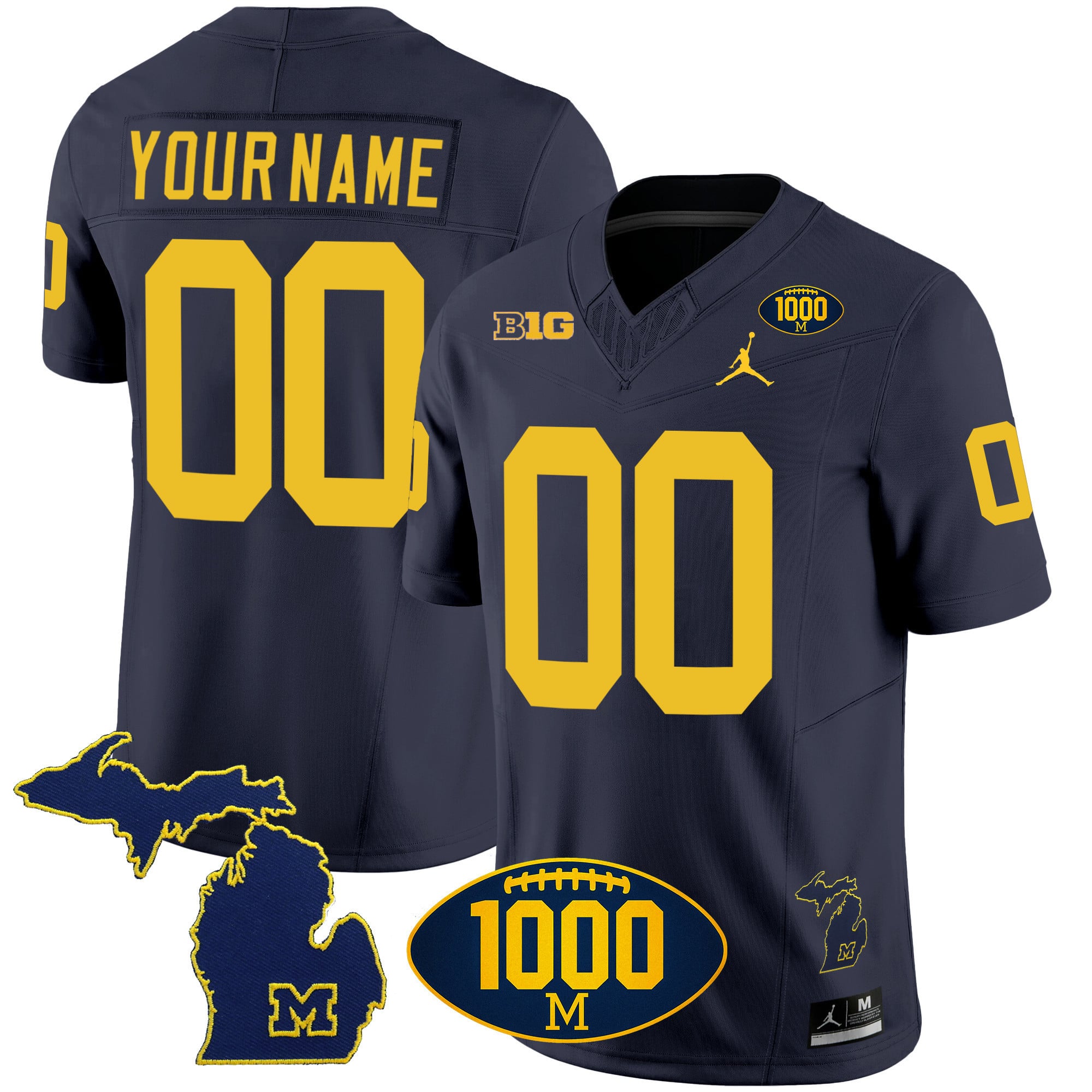 Michigan Wolverines 1000 Wins Patch Vapor Custom Jersey V3 – All Stitched