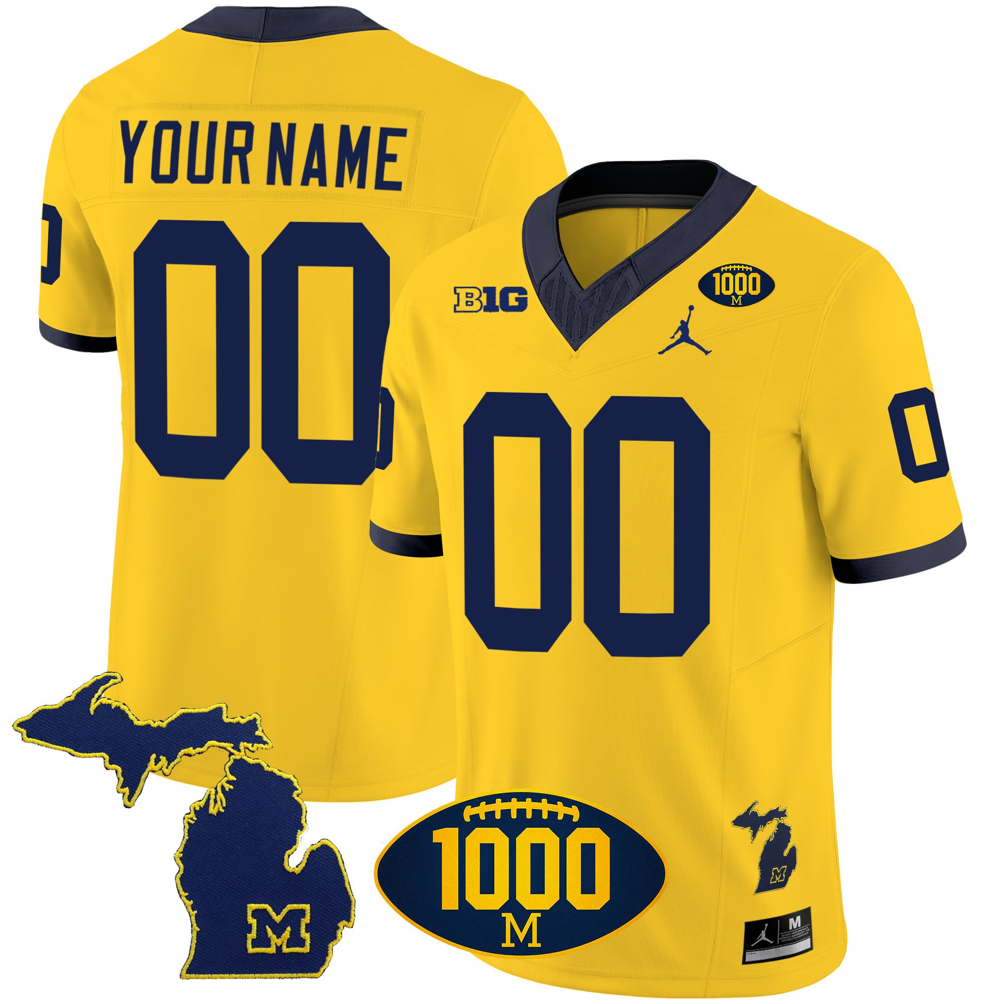 Michigan Wolverines 1000 Wins Patch Vapor Custom Jersey V3 – All Stitched