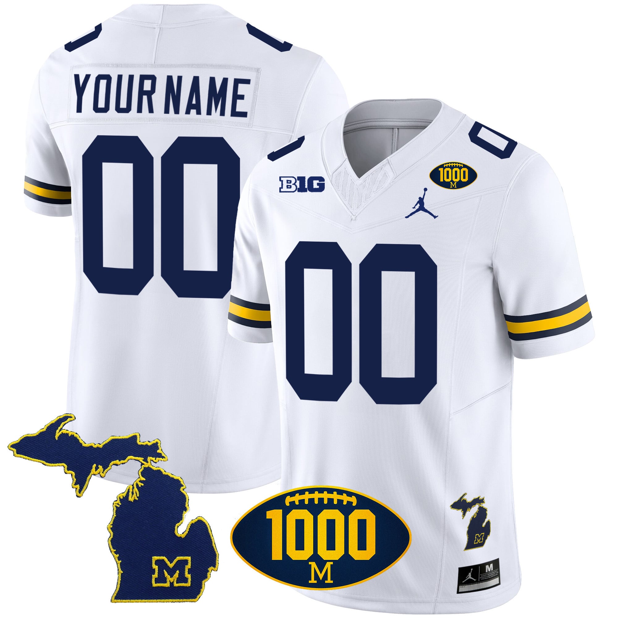 Michigan Wolverines 1000 Wins Patch Vapor Custom Jersey V3 – All Stitched