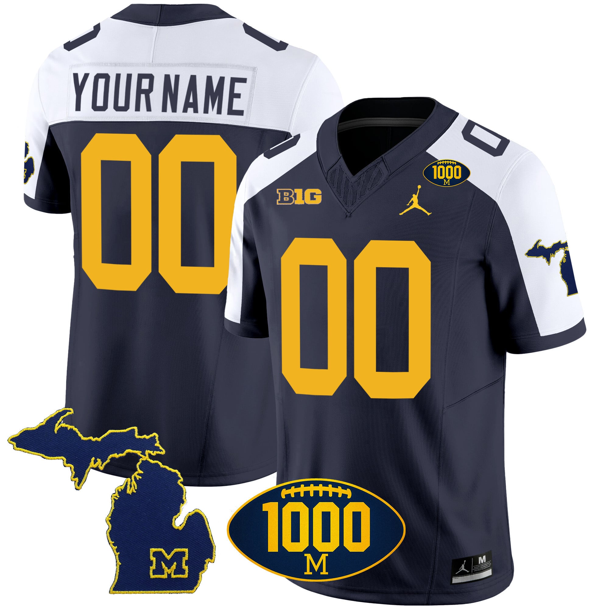 Michigan Wolverines 1000 Wins Patch Vapor Custom Jersey V3 – All Stitched