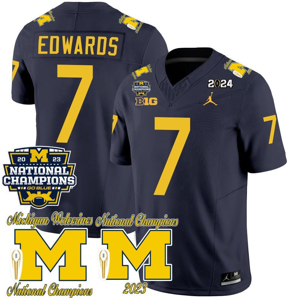 Men’s Michigan Wolverines CFP 2023 National Champions Patch Vapor Jersey – All Stitched