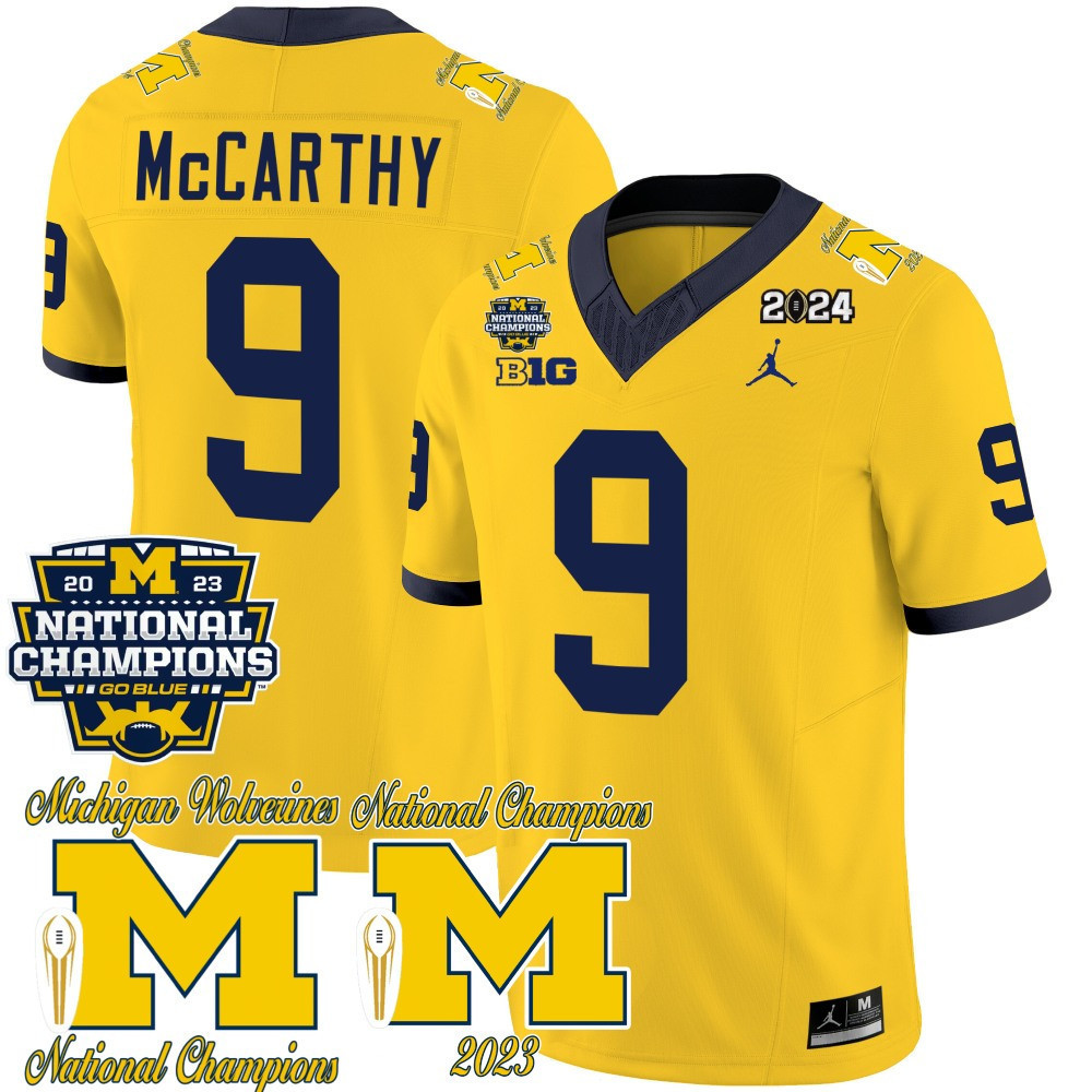 Men’s Michigan Wolverines CFP 2023 National Champions Patch Vapor Jersey – All Stitched