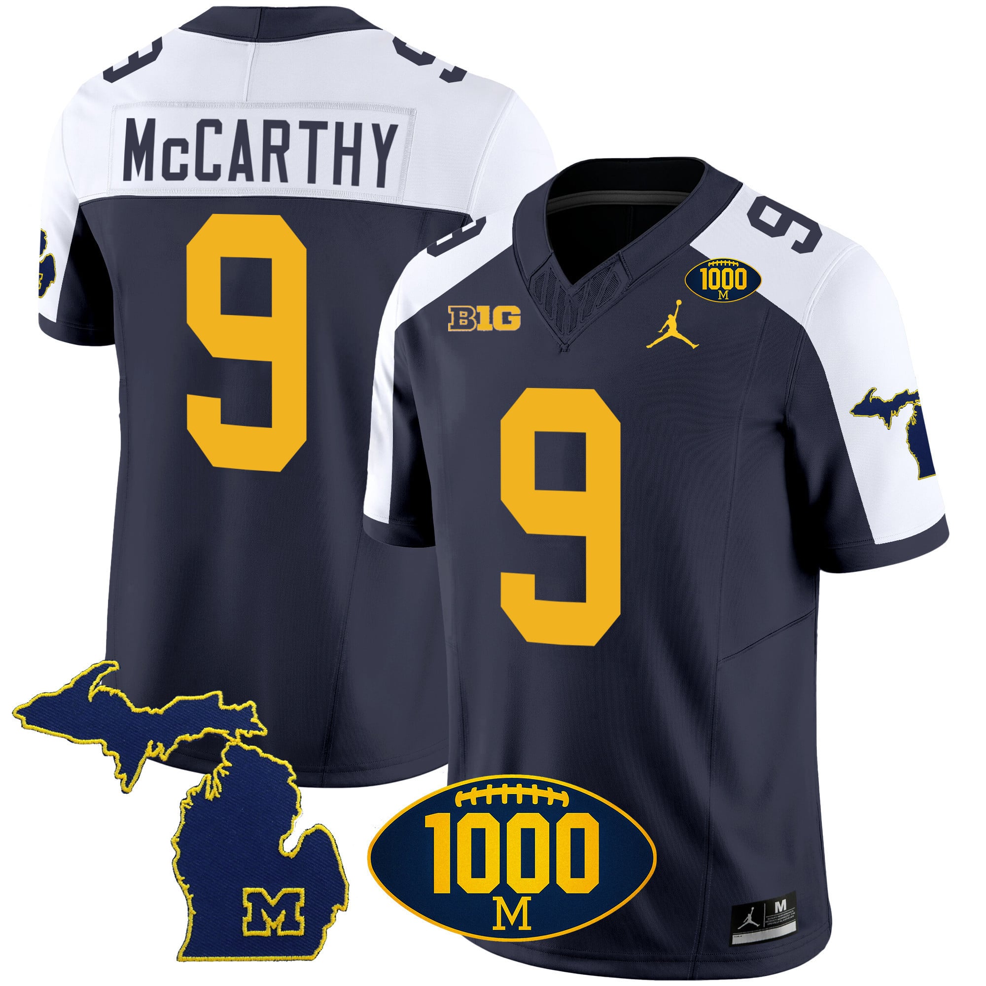 Men’s Michigan Wolverines 1000 Wins Patch Vapor Jersey V3 – All Stitched