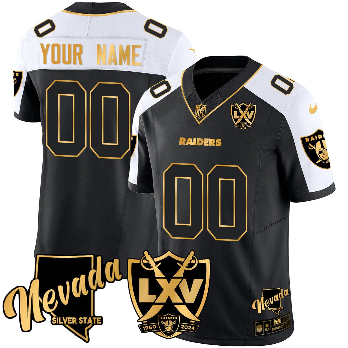 Custom Name/Gender Raiders 2024 Vapor Limited Gold Jersey – 65th Anniversary – All Stitched