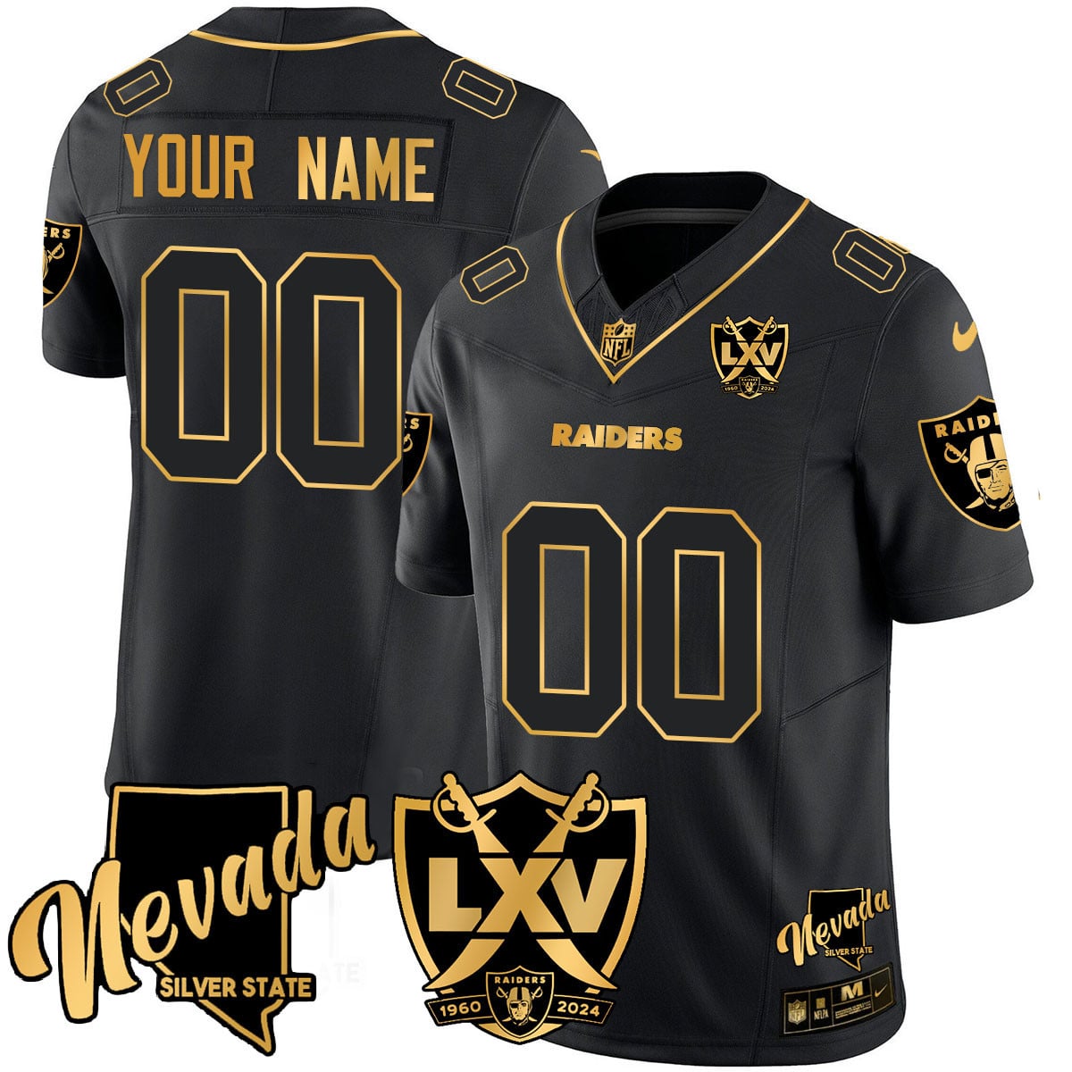 Custom Name/Gender Raiders 2024 Vapor Limited Gold Jersey – 65th Anniversary – All Stitched