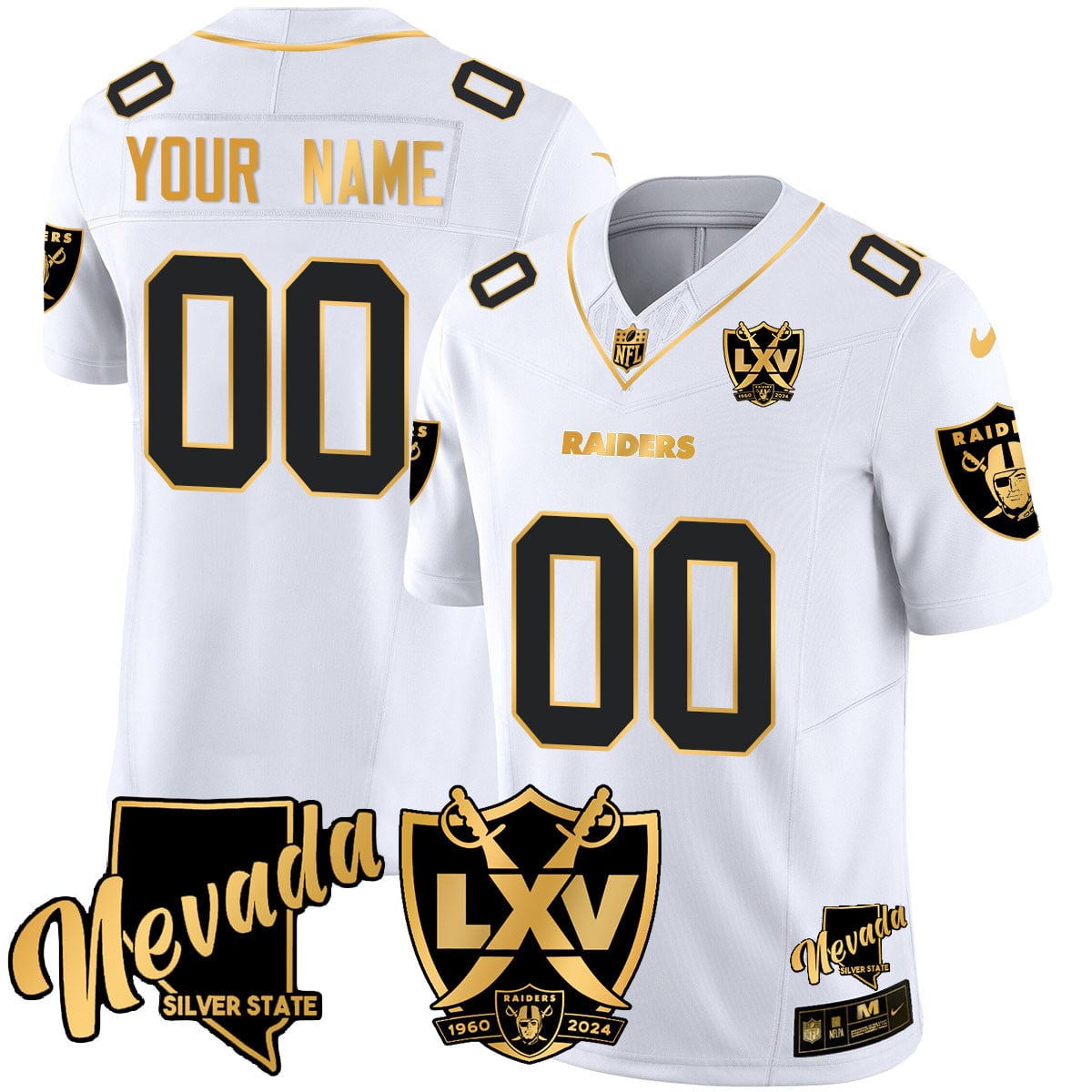 Custom Name/Gender Raiders 2024 Vapor Limited Gold Jersey – 65th Anniversary – All Stitched