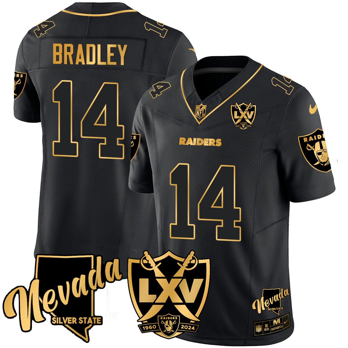 Men’s Raiders 2024 Vapor Limited Gold Jersey – 65th Anniversary – All Stitched