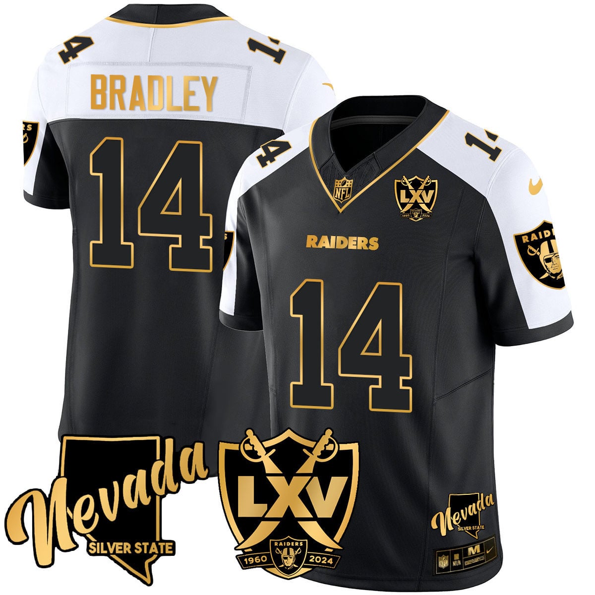 Men’s Raiders 2024 Vapor Limited Gold Jersey – 65th Anniversary – All Stitched