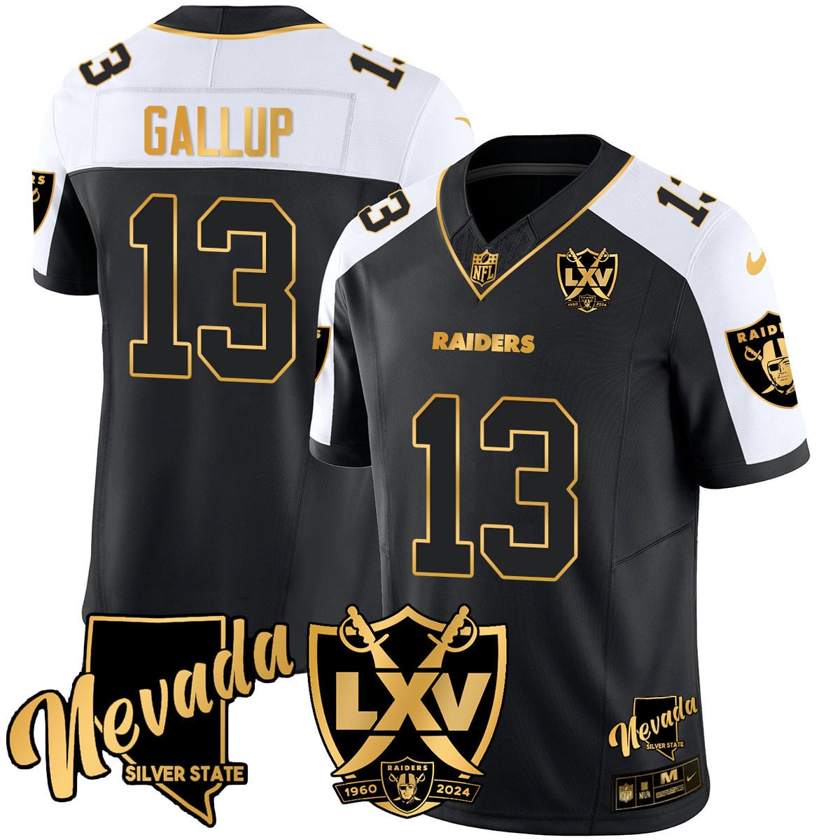 Men’s Raiders 2024 Vapor Limited Gold Jersey – 65th Anniversary – All Stitched