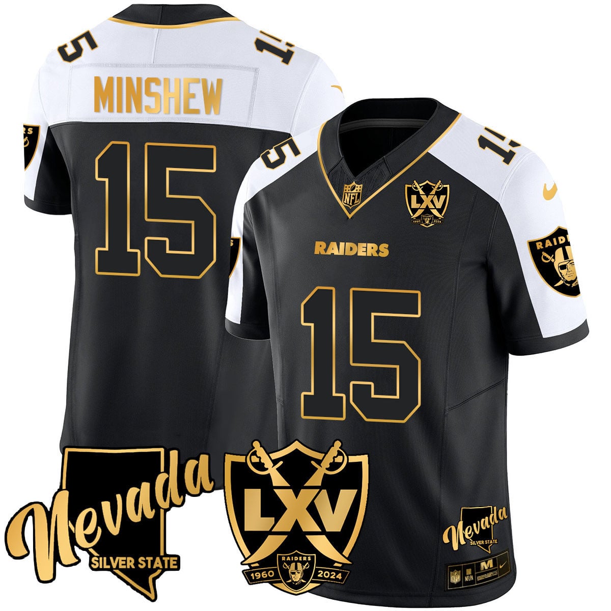 Men’s Raiders 2024 Vapor Limited Gold Jersey – 65th Anniversary – All Stitched