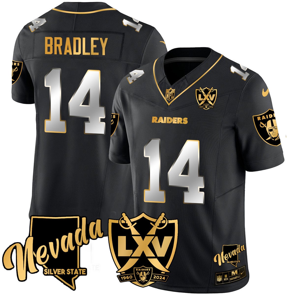 Men’s Raiders 2024 Vapor Limited Gold Jersey – 65th Anniversary – All Stitched