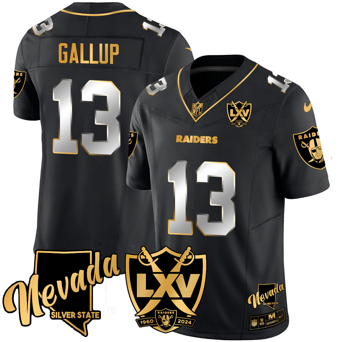 Men’s Raiders 2024 Vapor Limited Gold Jersey – 65th Anniversary – All Stitched