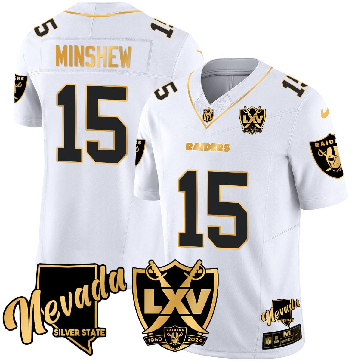 Men’s Raiders 2024 Vapor Limited Gold Jersey – 65th Anniversary – All Stitched