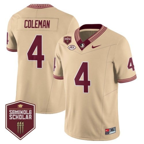 Men’s Florida State Seminoles Football Vapor Gold Jersey – Seminole Scholar – All Stitched