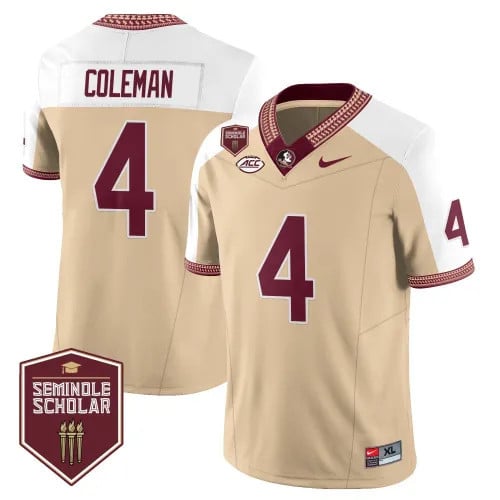 Men’s Florida State Seminoles Football Vapor Gold Jersey – Seminole Scholar – All Stitched