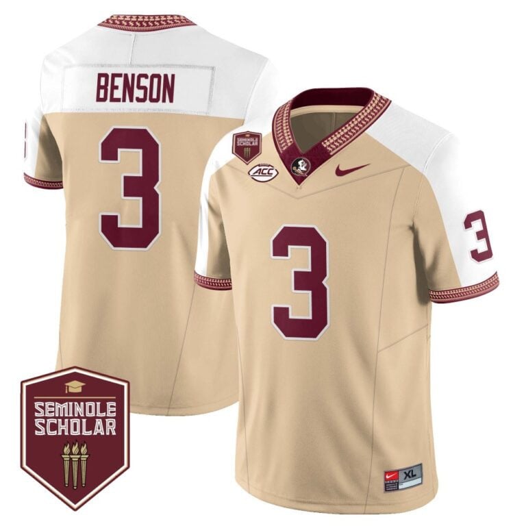 Men’s Florida State Seminoles Football Vapor Gold Jersey – Seminole Scholar – All Stitched