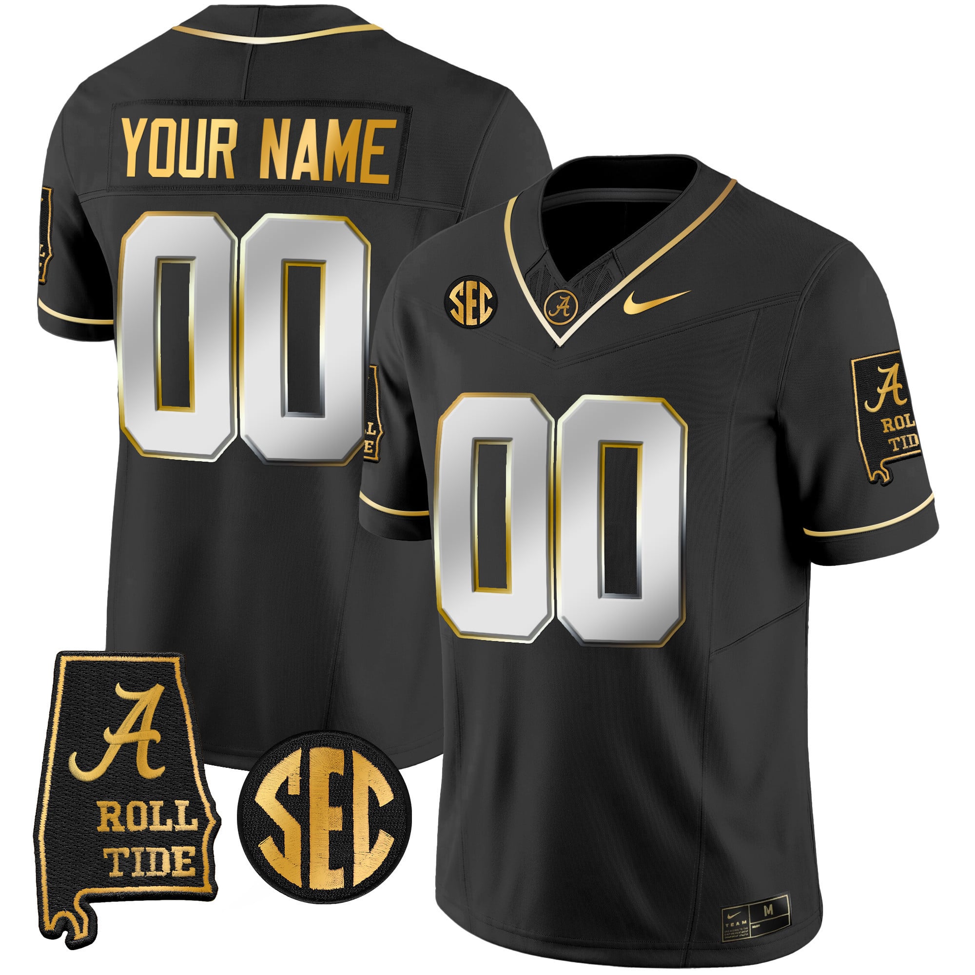 Alabama Crimson Tide Vapor Gold Custom Jersey V3 – Alabama Map – All Stitched