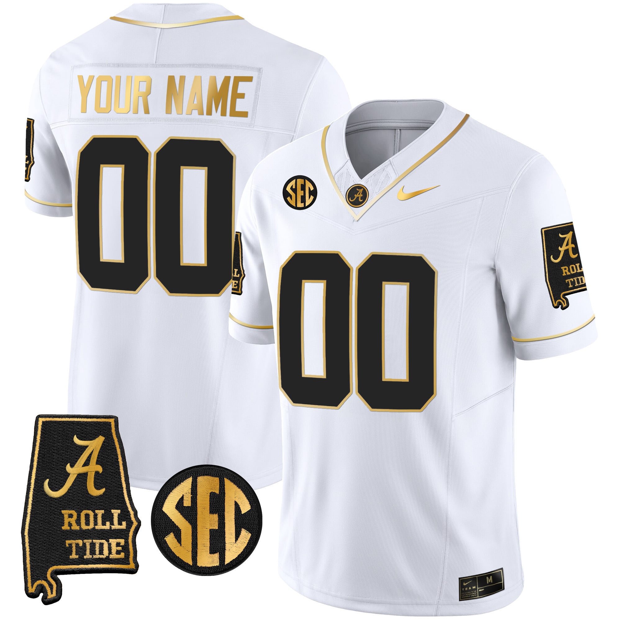 Alabama Crimson Tide Vapor Gold Custom Jersey V3 – Alabama Map – All Stitched