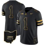 Men’s Ohio State Buckeyes 2023 Vapor Limited Gold Jersey – Ohio Patch – All Stitched