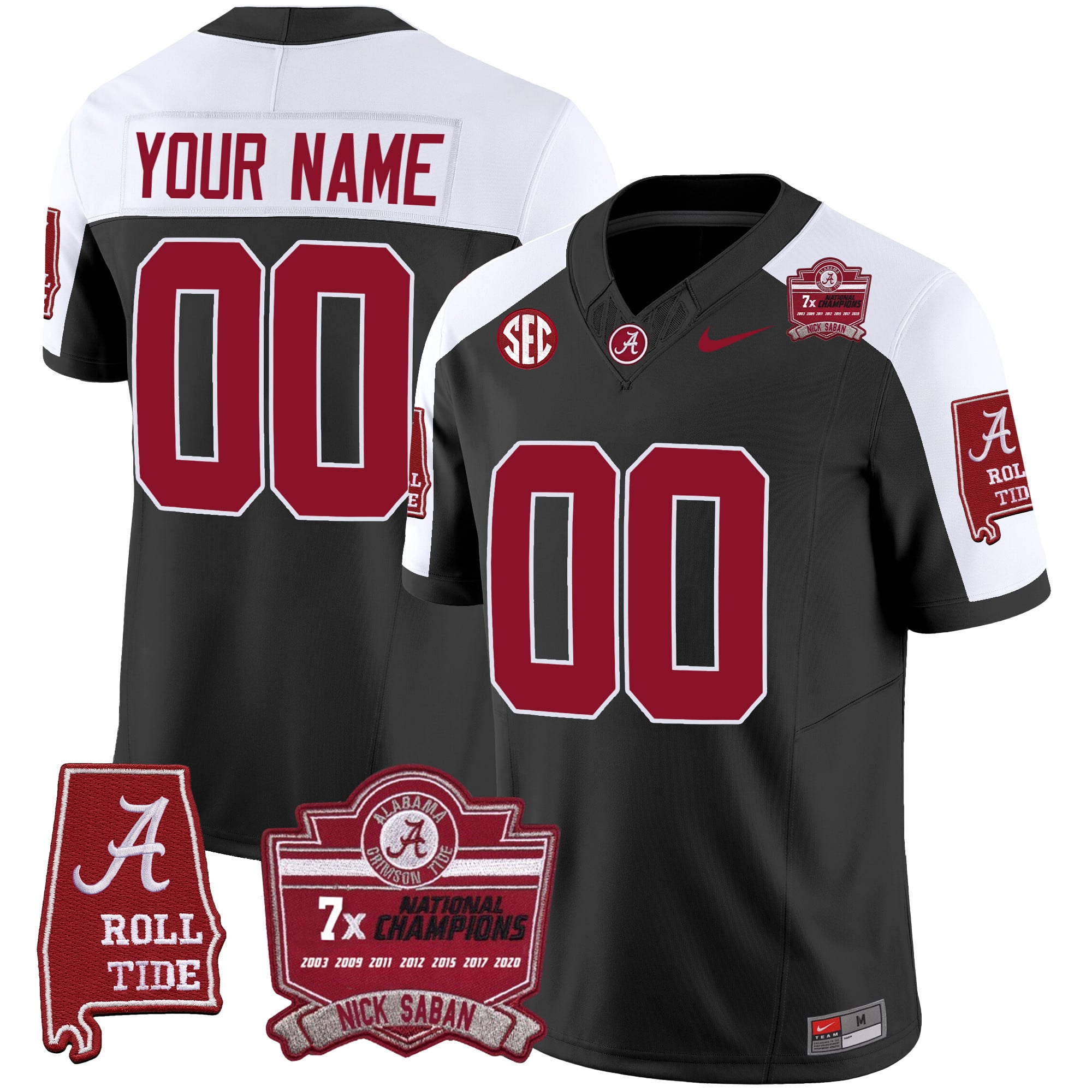 Alabama Crimson Tide Nick Saban 7x Champions Patch Vapor Custom Jersey – All Stitched