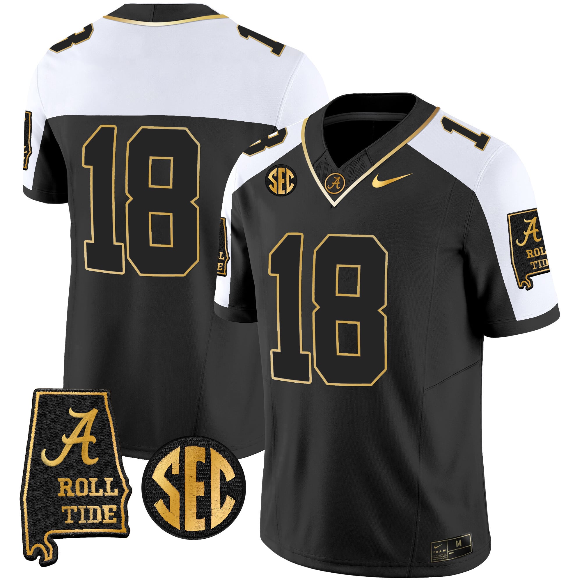 Men’s Alabama Crimson Tide Vapor Gold Jersey V3 – Alabama Map – All Stitched