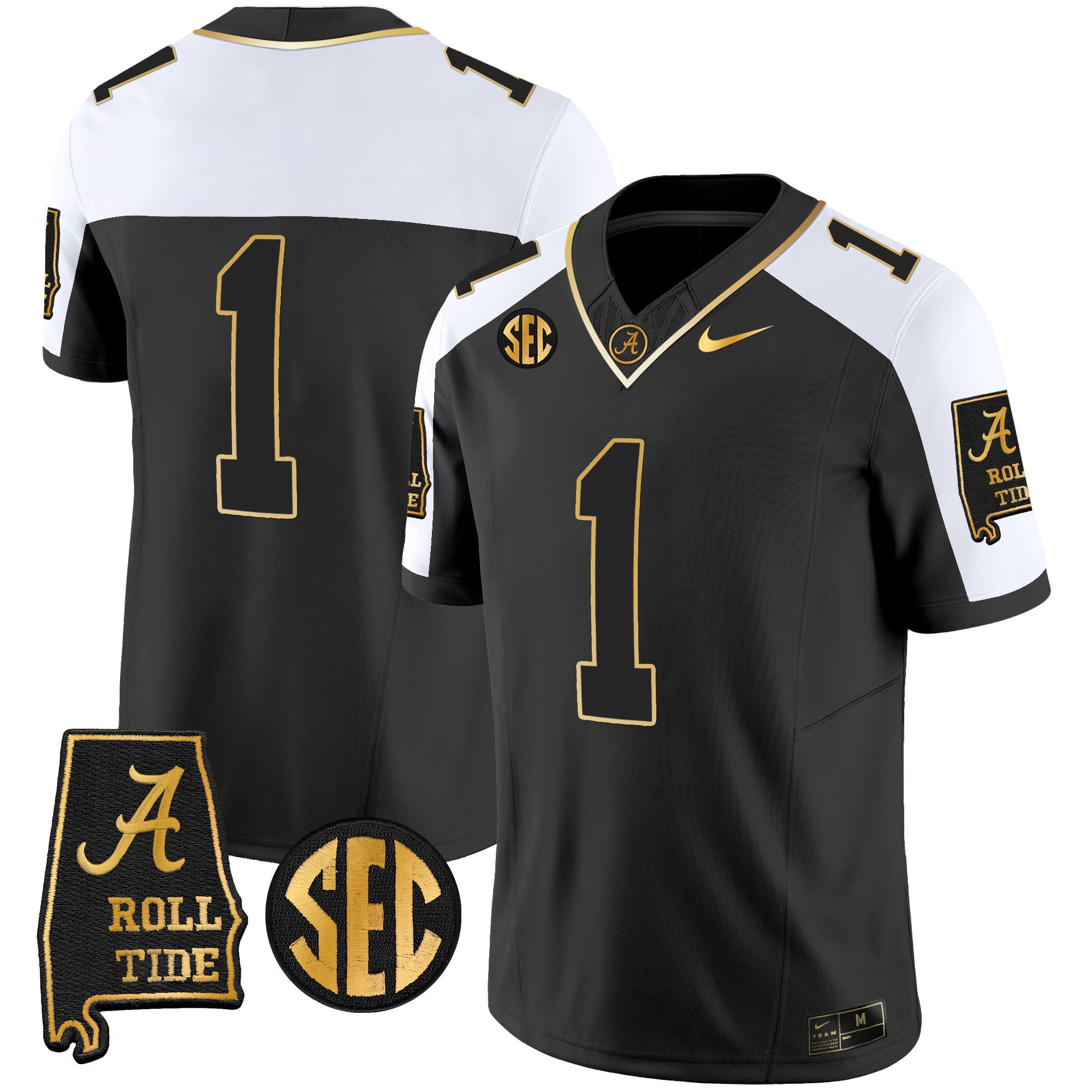 Men’s Alabama Crimson Tide Vapor Gold Jersey V3 – Alabama Map – All Stitched
