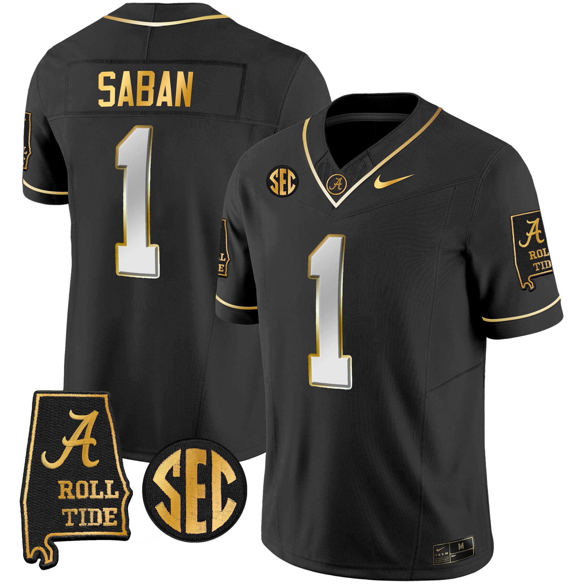 Men’s Alabama Crimson Tide Vapor Gold Jersey V3 – Alabama Map – All Stitched