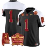 Men’s Alabama Crimson Tide Nick Saban 7x Champions Patch Gold Trim Jersey – All Stitched