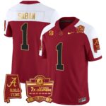 Men’s Alabama Crimson Tide Nick Saban 7x Champions Patch Gold Trim Jersey – All Stitched