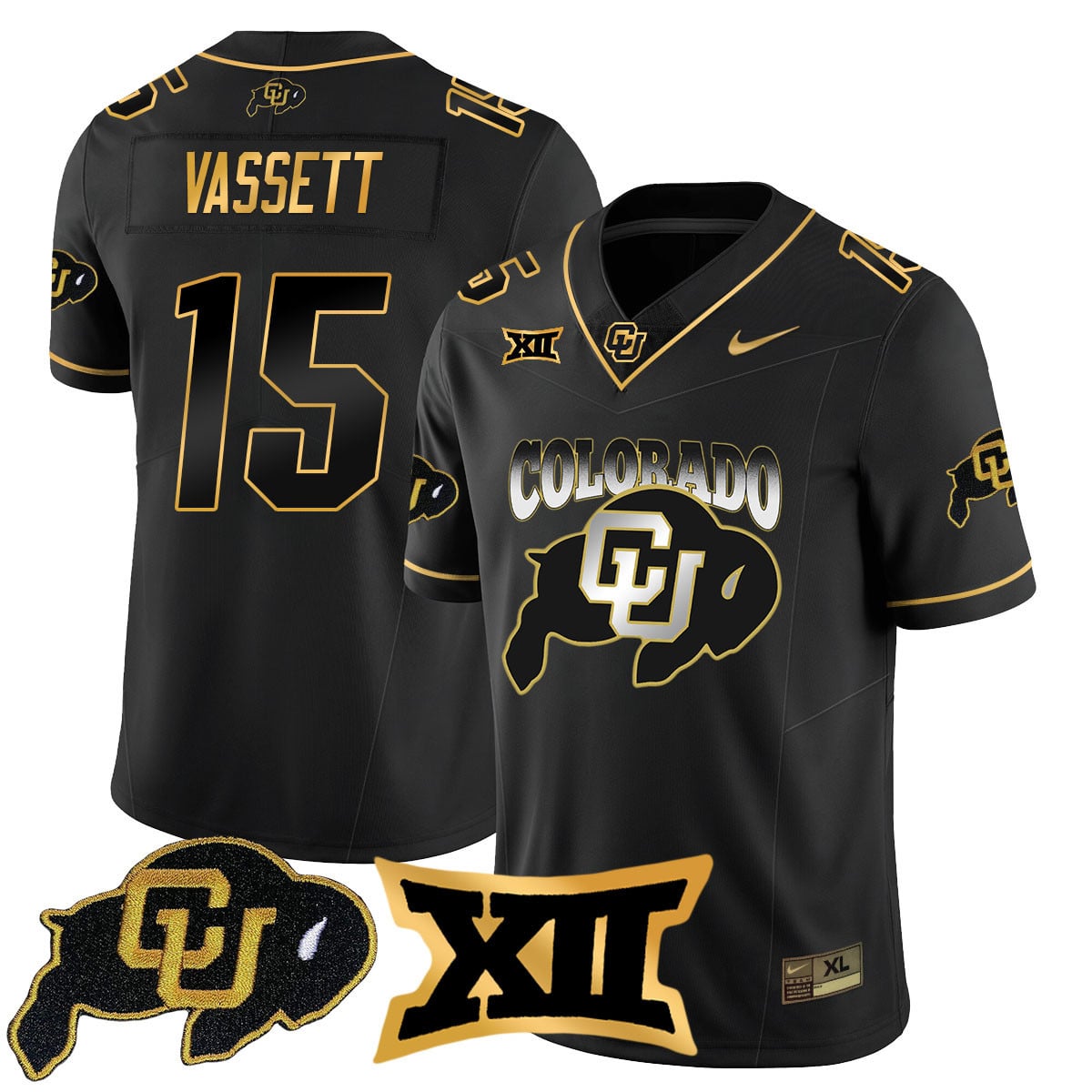 Men’s Colorado Buffaloes 2024 Vapor Limited Gold Jersey N1 – All Stitched
