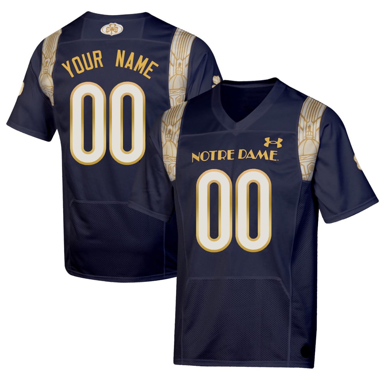 Notre Dame Fighting Irish Custom Navy Gold Jersey – All Stitched