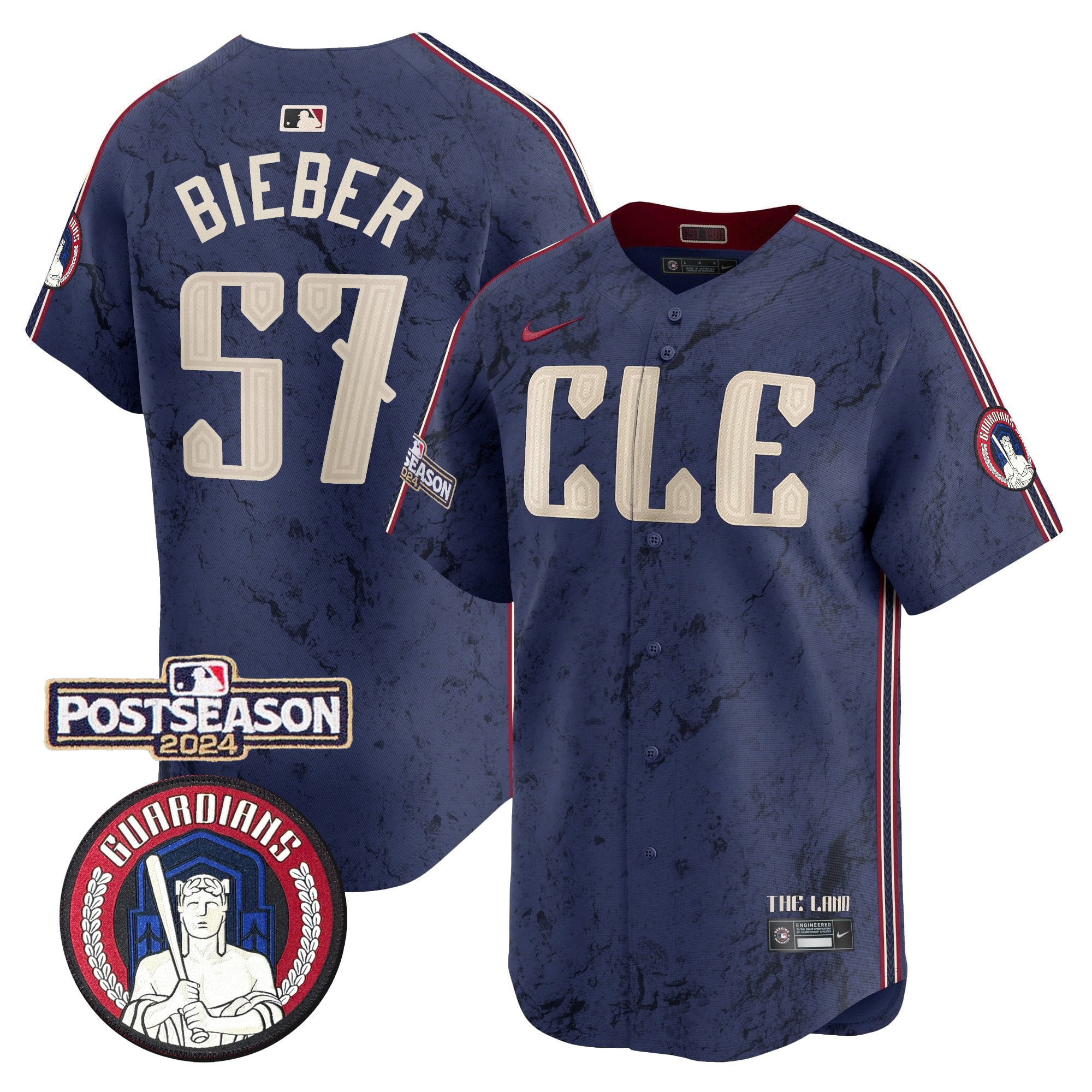 Men’s Cleveland Guardians 2024 Postseason Patch City Connect Vapor Premier Limited Jersey – All Stitched