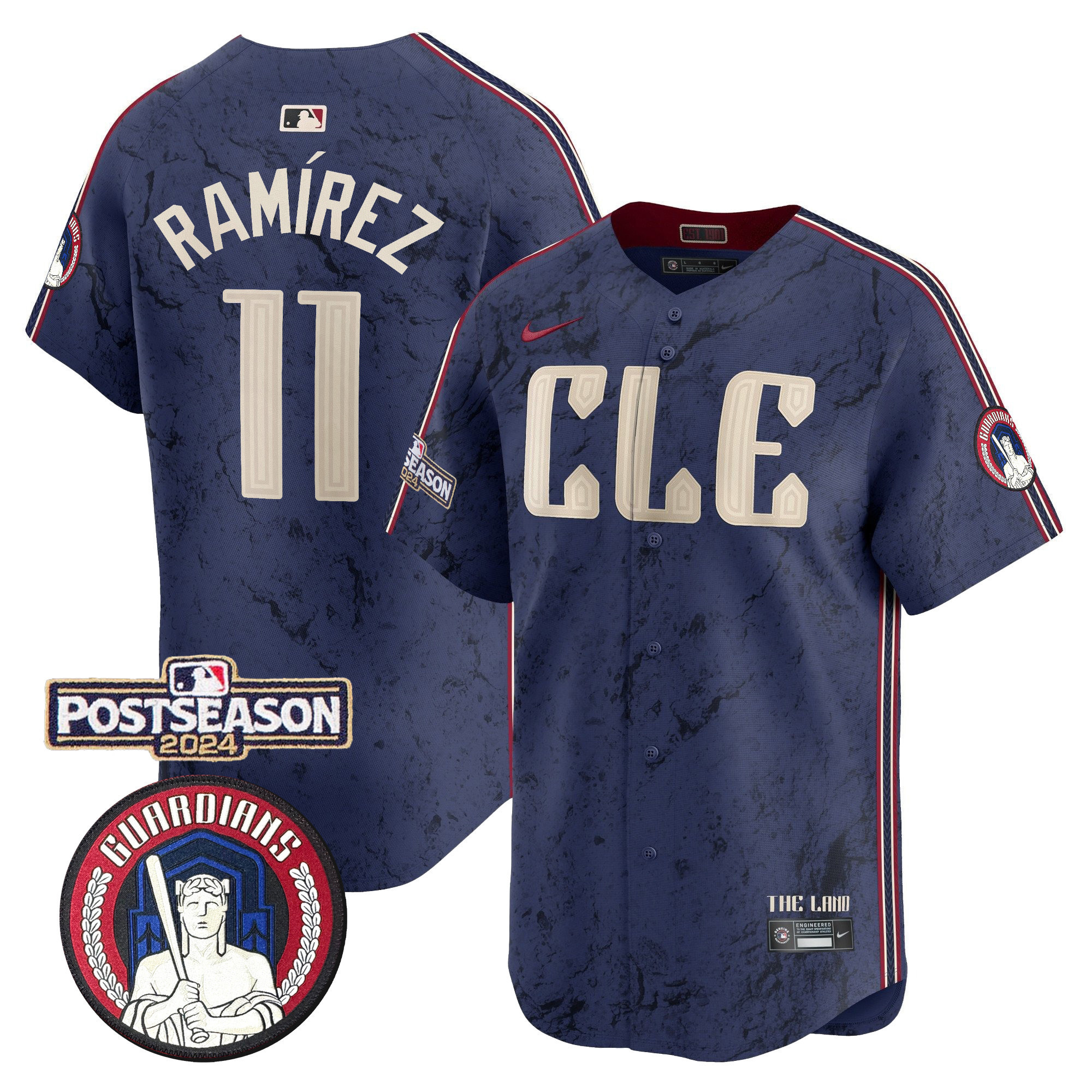 Men’s Cleveland Guardians 2024 Postseason Patch City Connect Vapor Premier Limited Jersey – All Stitched