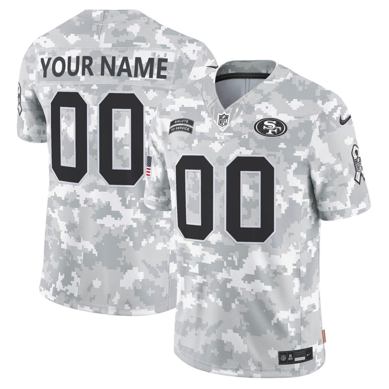 San Francisco 49ers 2024 Salute to Service Custom Jersey – Arctic Camo – All Stitched