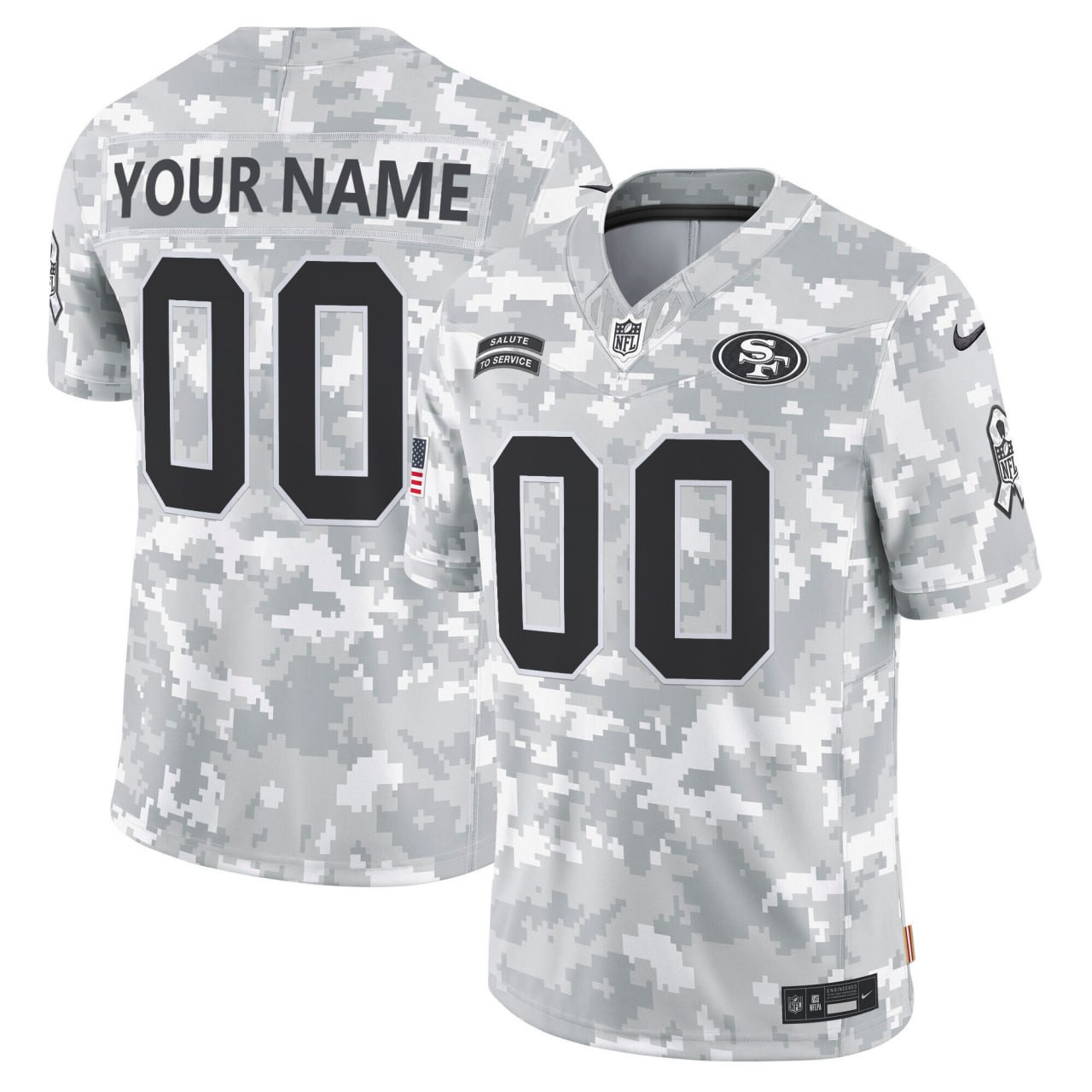 San Francisco 49ers 2024 Salute to Service Custom Jersey – Arctic Camo – All Stitched