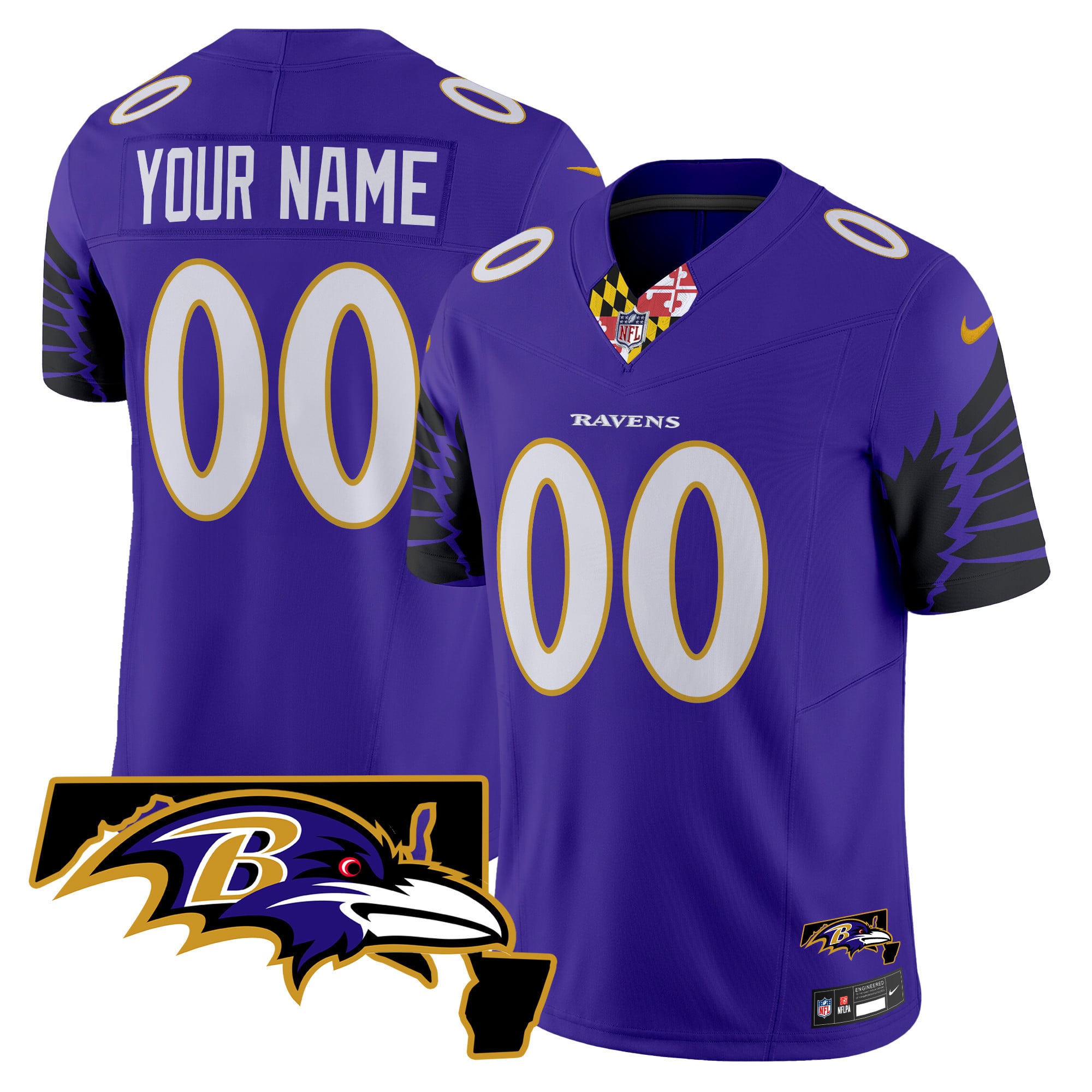 Ravens Maryland Patch Vapor Limited Custom Jersey V2 – All Stitched