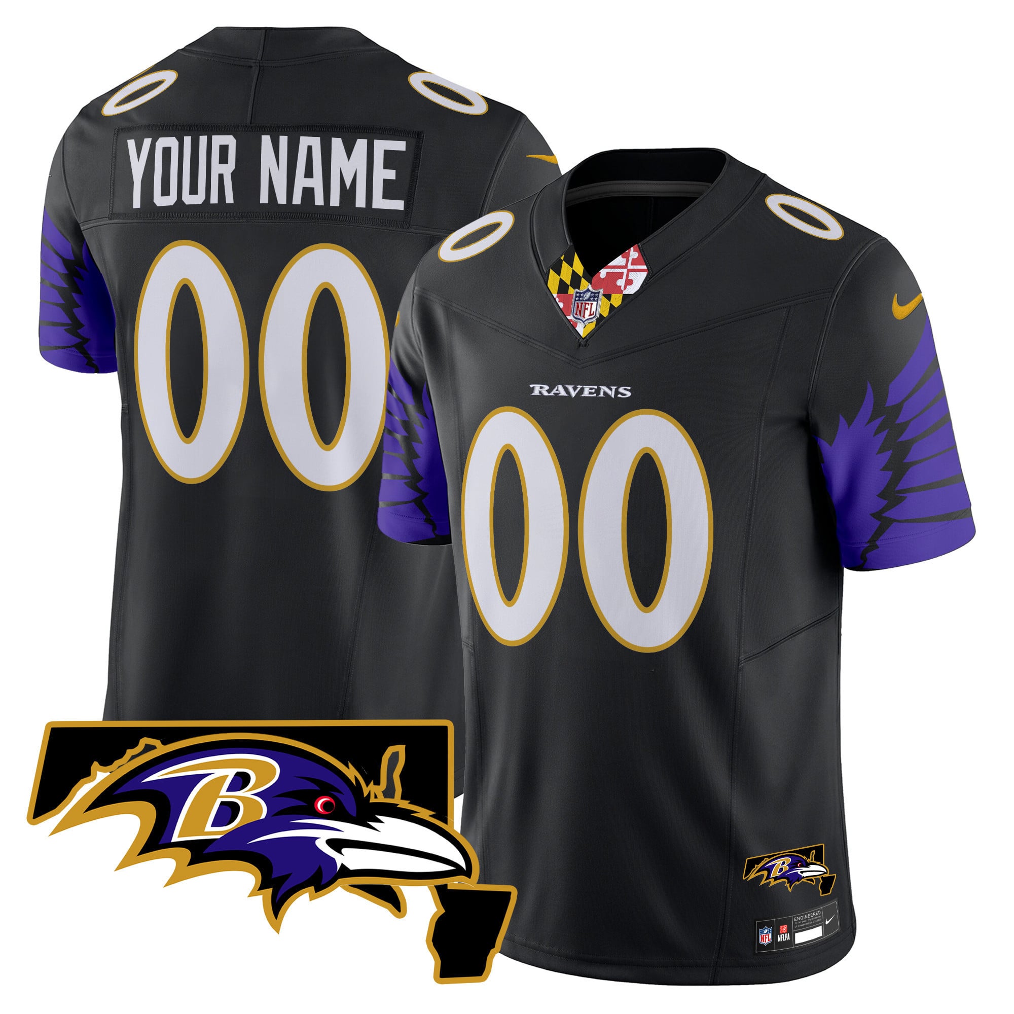 Ravens Maryland Patch Vapor Limited Custom Jersey V2 – All Stitched