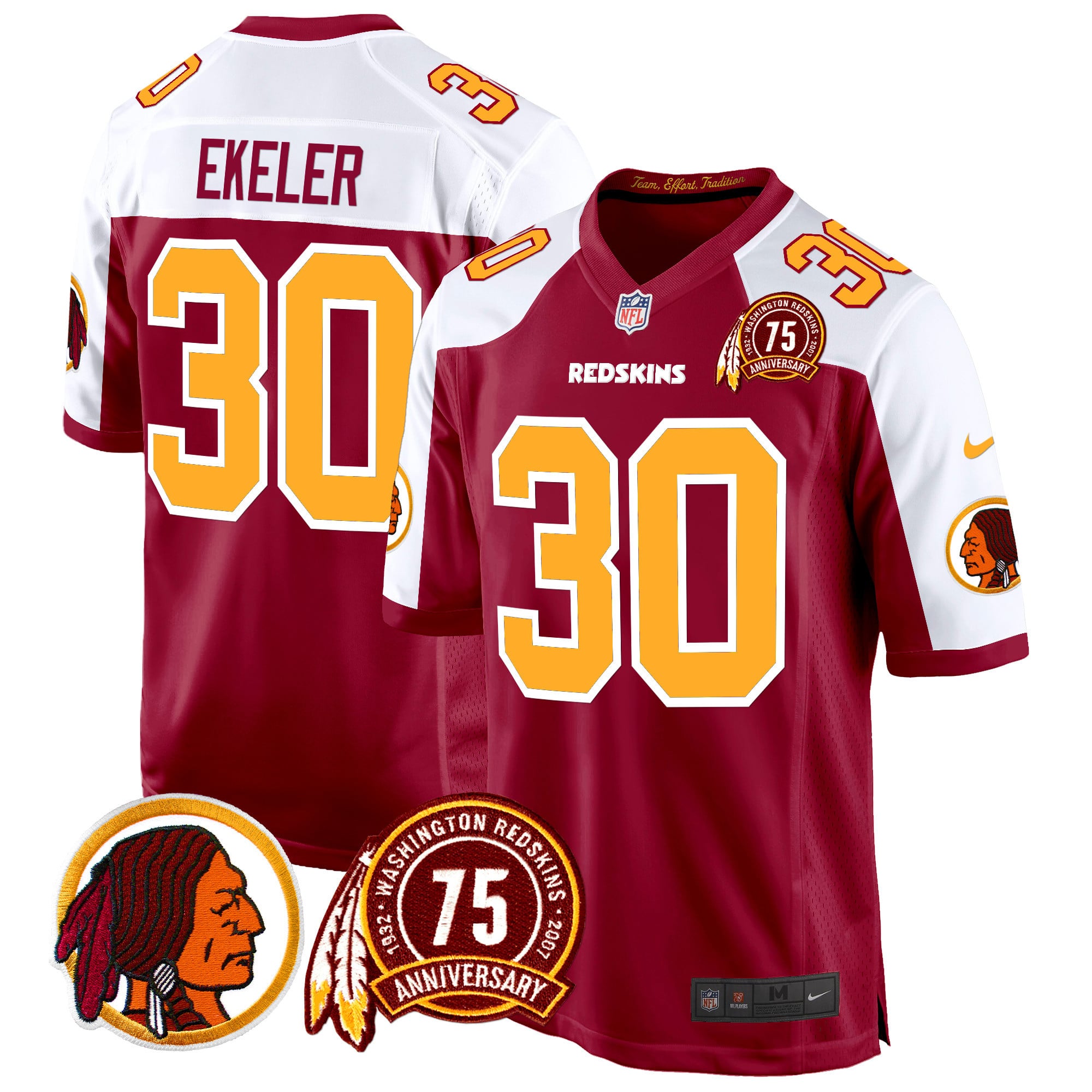 Men’s Washington Redskins 75th Patch Throwback Game Jersey – All Stitched