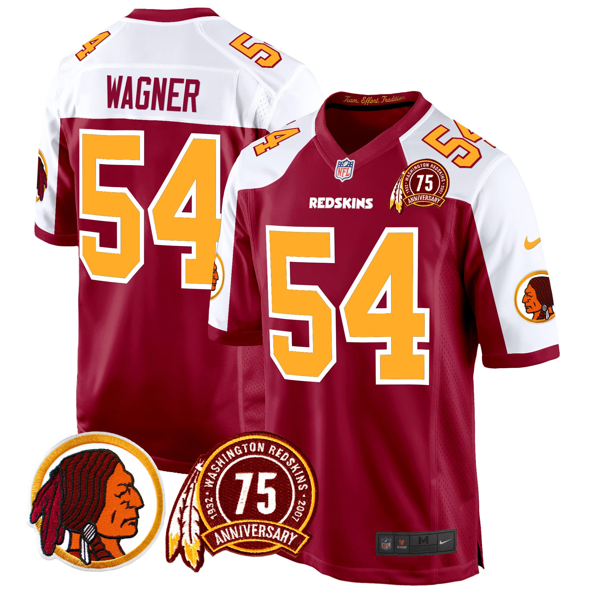 Men’s Washington Redskins 75th Patch Throwback Game Jersey – All Stitched