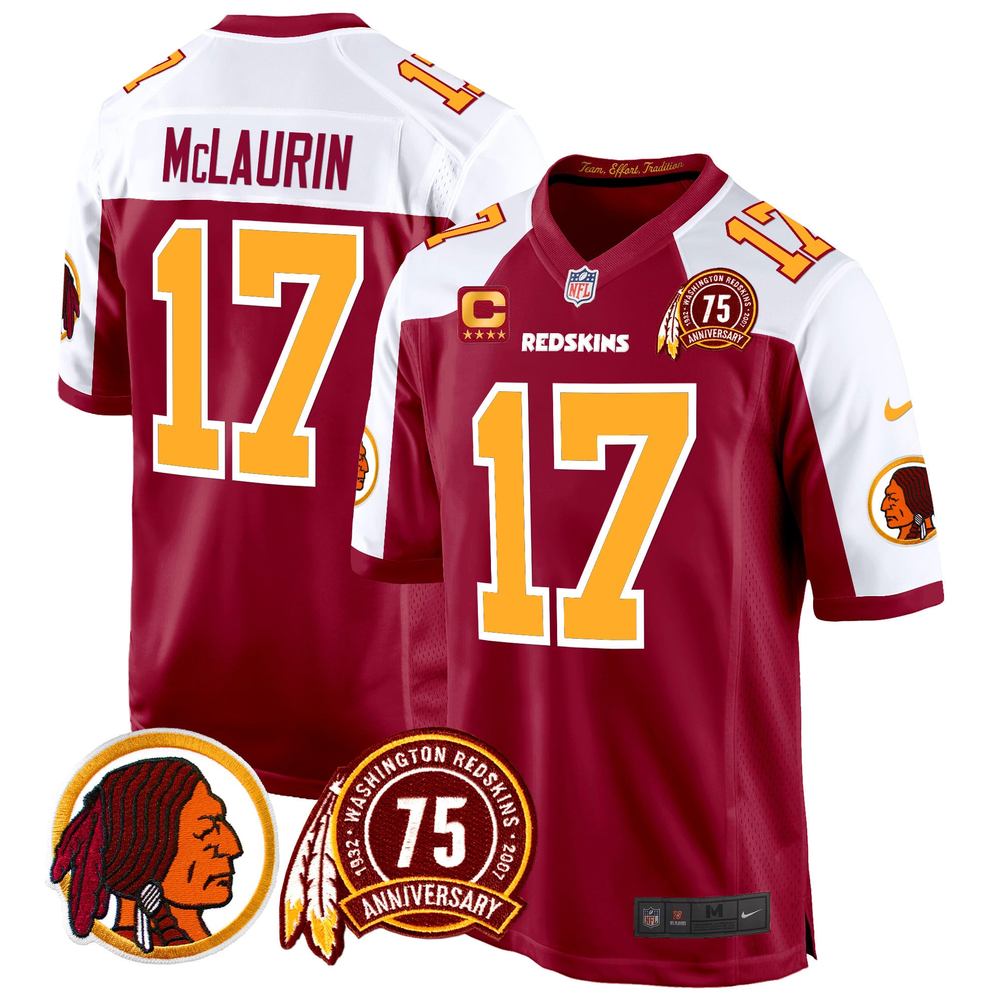 Men’s Washington Redskins 75th Patch Throwback Game Jersey – All Stitched