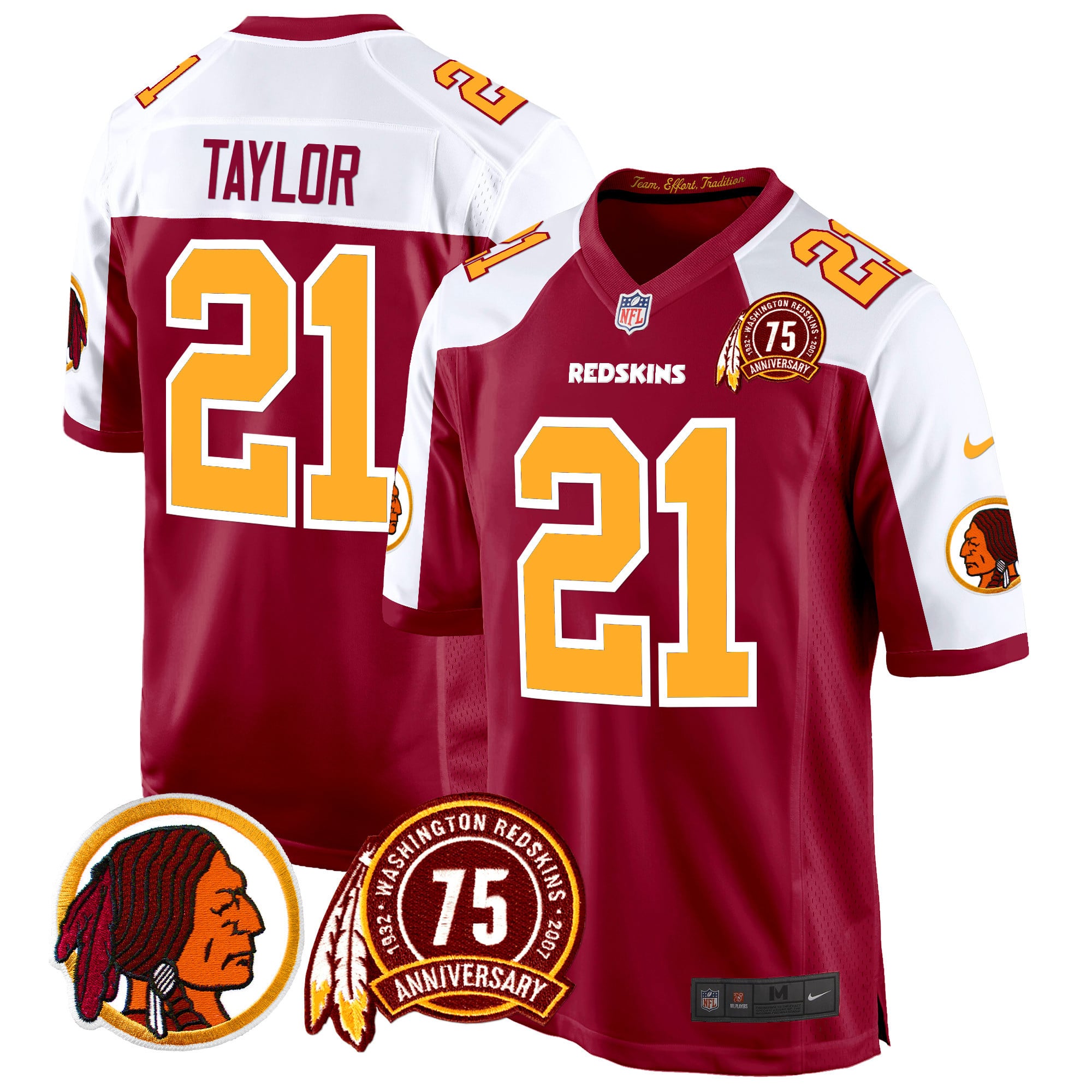 Men’s Washington Redskins 75th Patch Throwback Game Jersey – All Stitched