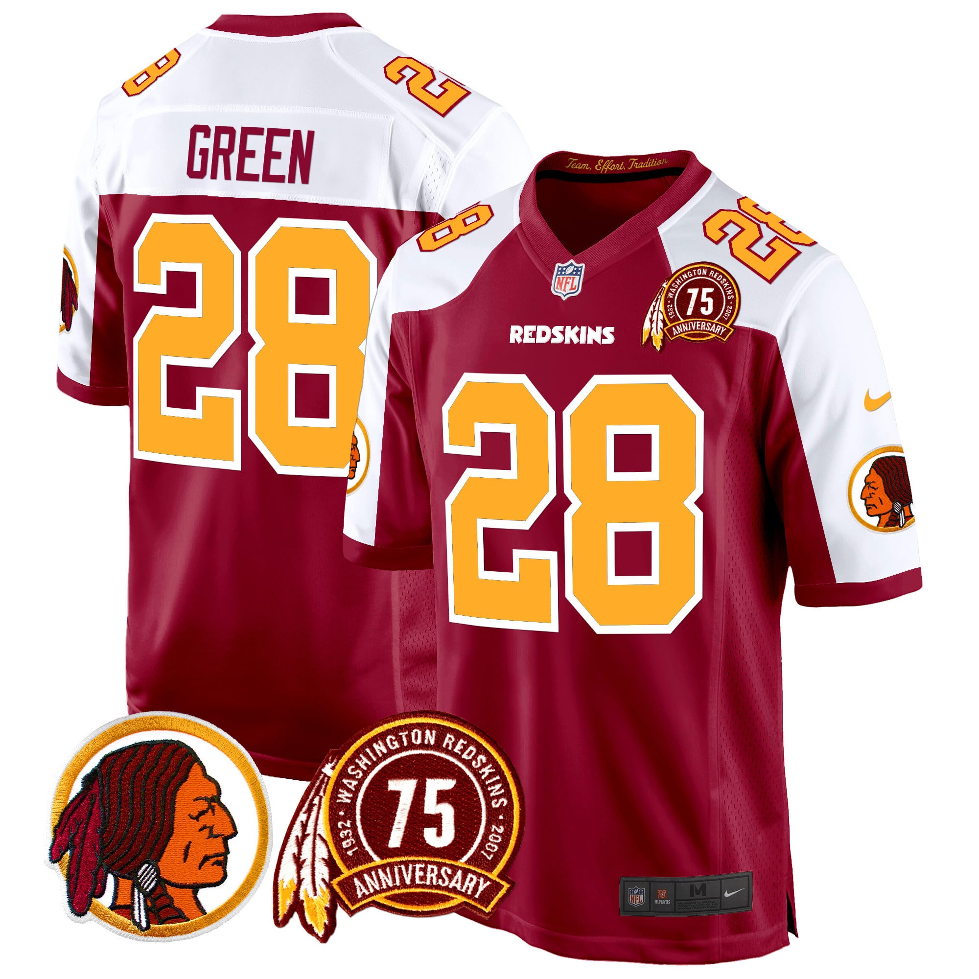 Men’s Washington Redskins 75th Patch Throwback Game Jersey – All Stitched