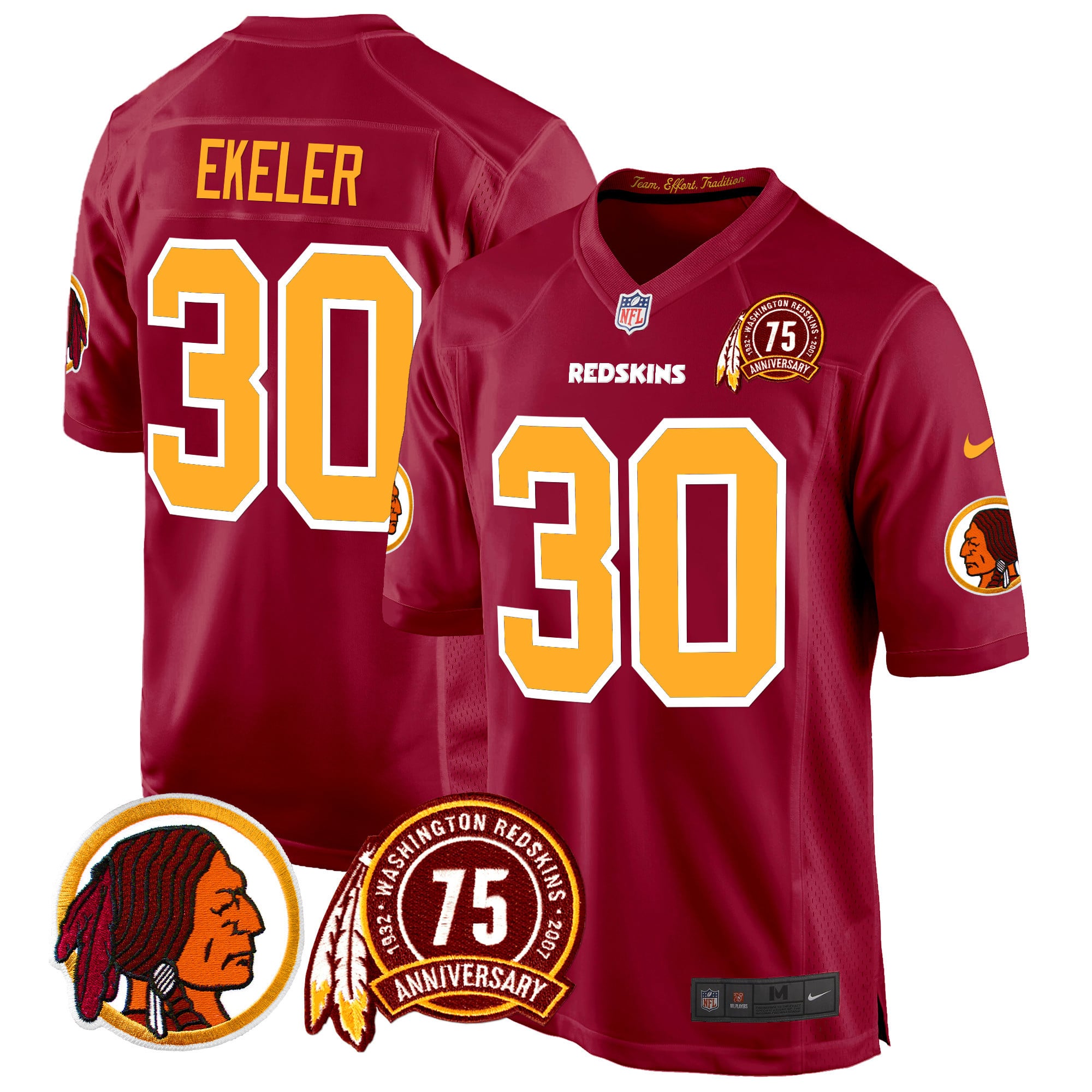 Men’s Washington Redskins 75th Patch Throwback Game Jersey – All Stitched