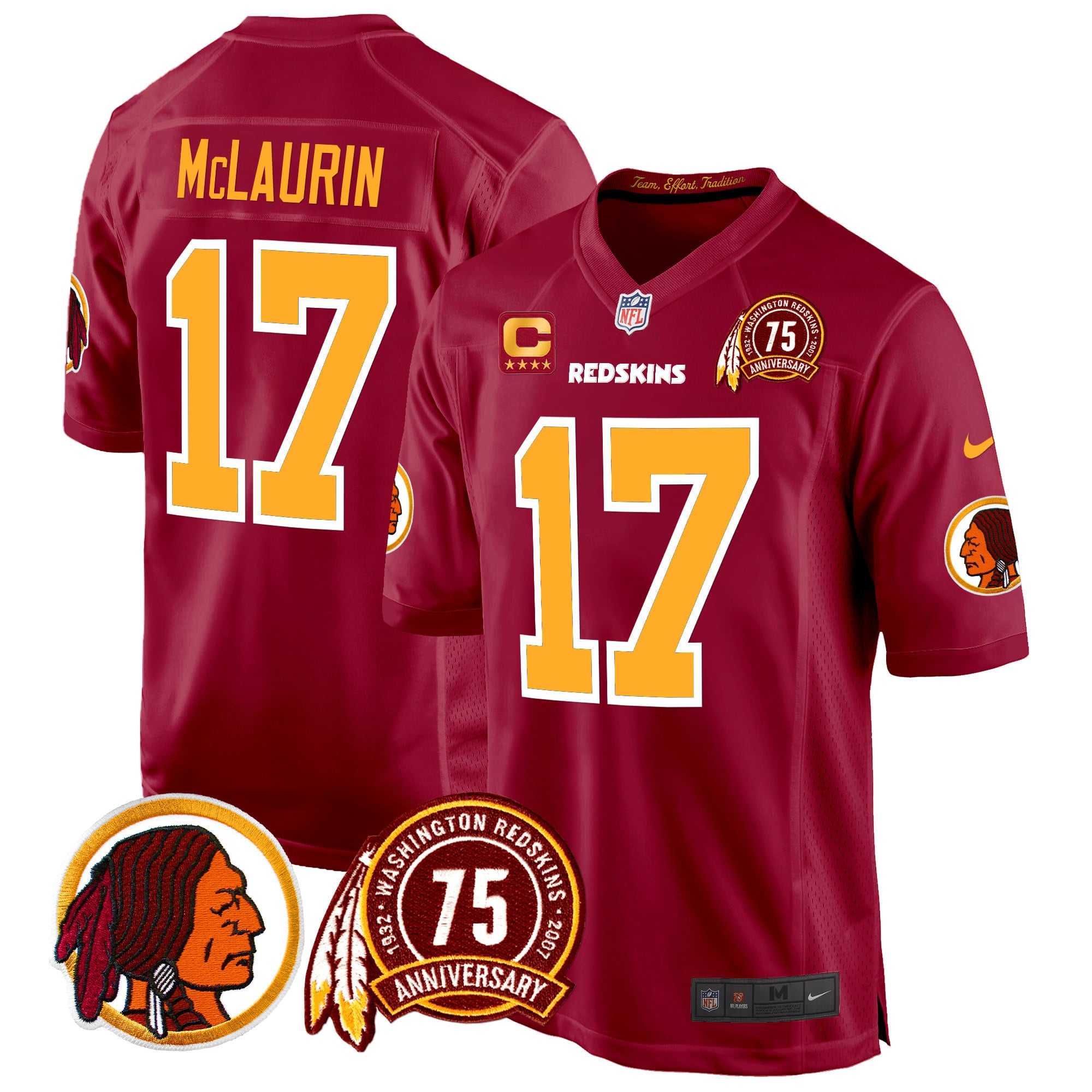 Men’s Washington Redskins 75th Patch Throwback Game Jersey – All Stitched