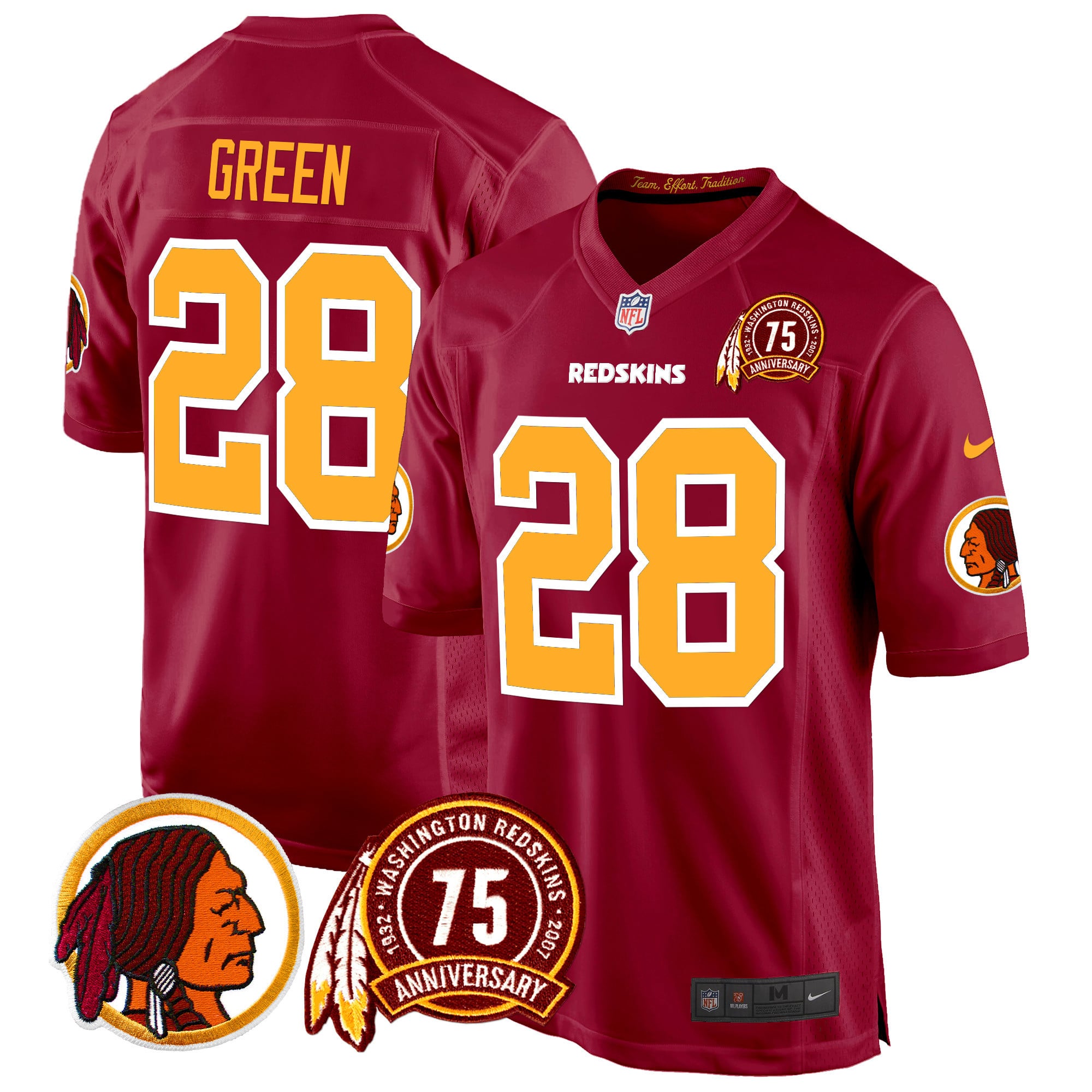 Men’s Washington Redskins 75th Patch Throwback Game Jersey – All Stitched