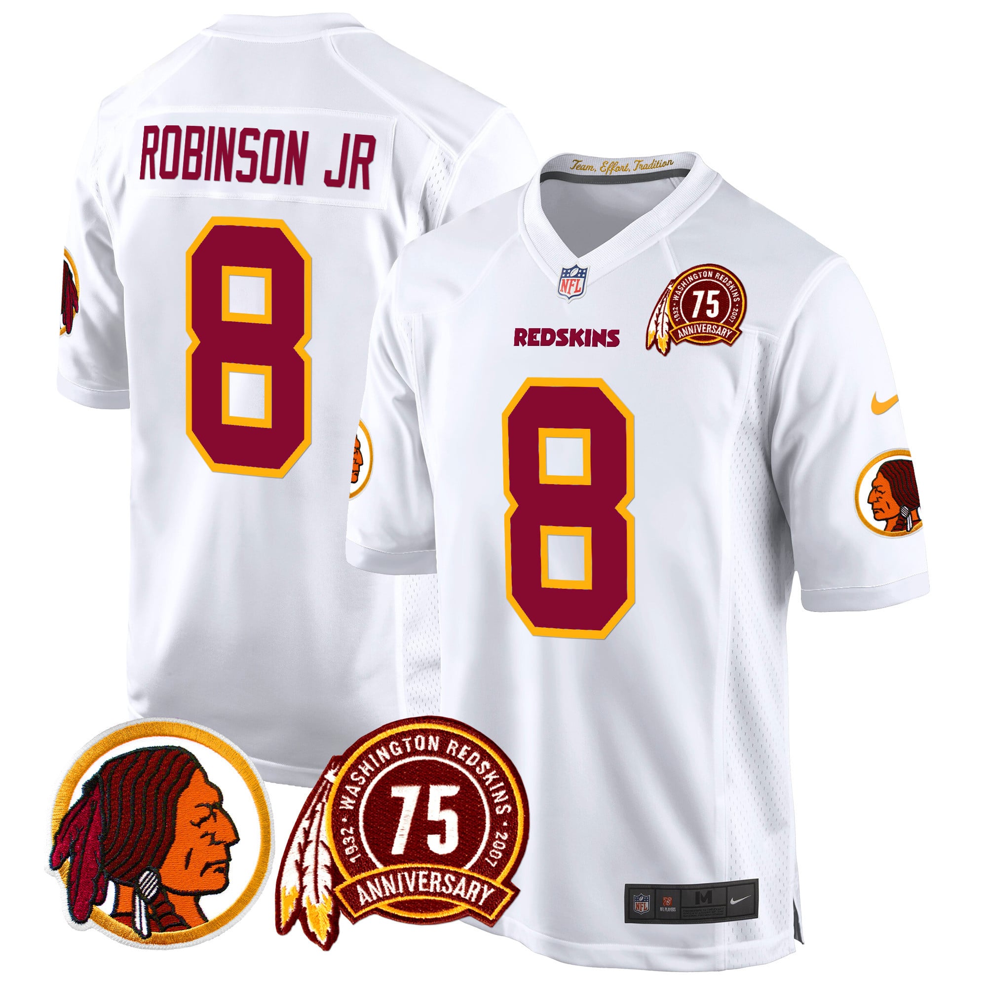 Men’s Washington Redskins 75th Patch Throwback Game Jersey – All Stitched