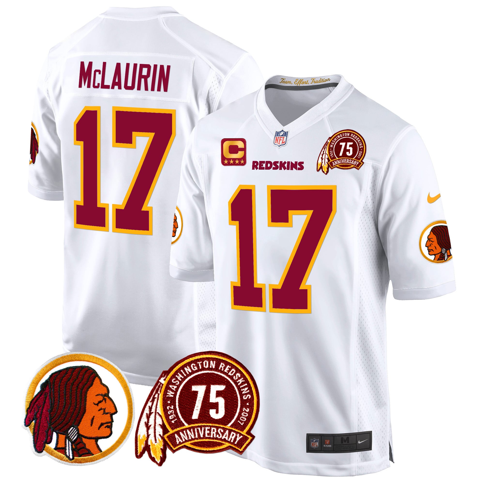 Men’s Washington Redskins 75th Patch Throwback Game Jersey – All Stitched