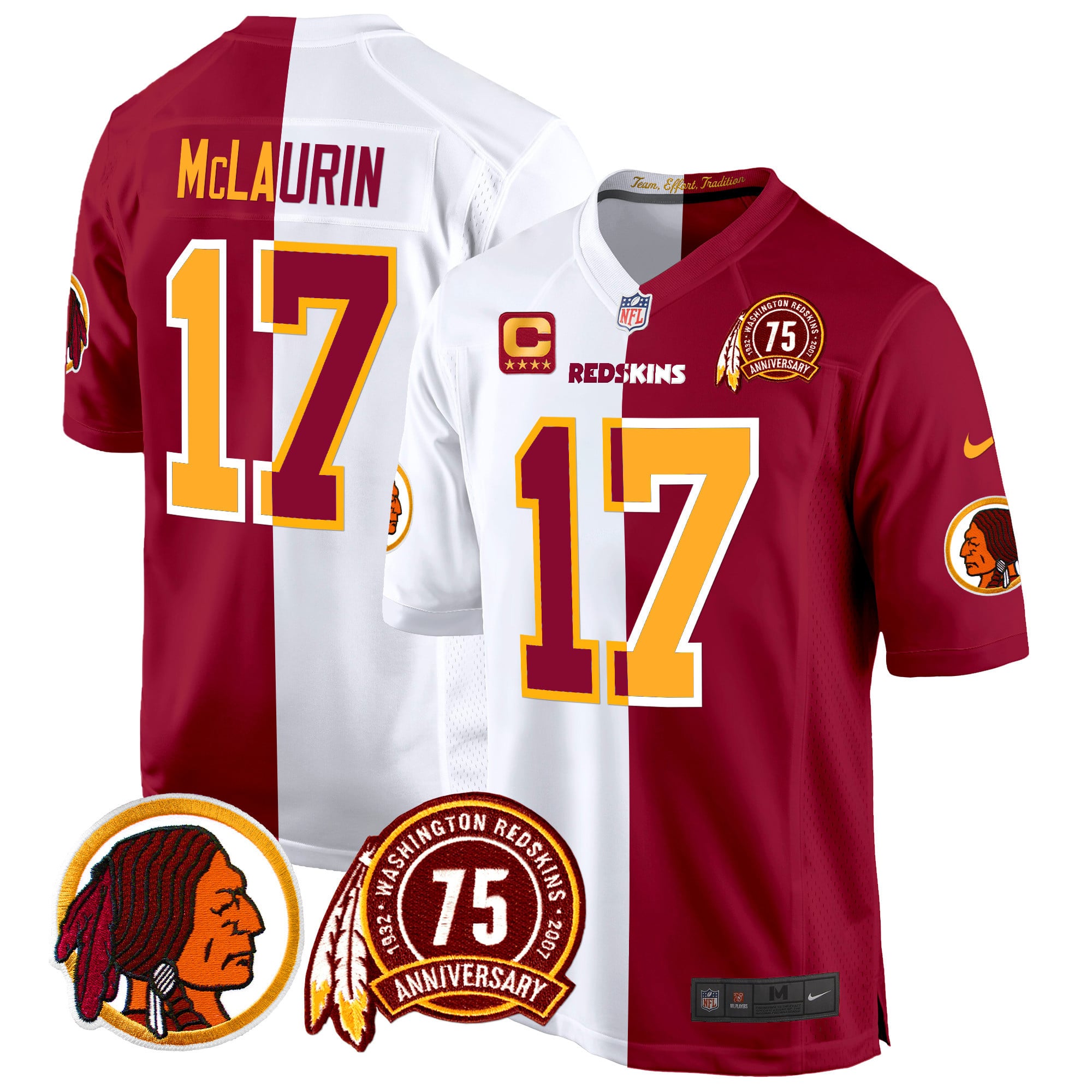 Men’s Washington Redskins 75th Patch Throwback Game Jersey – All Stitched