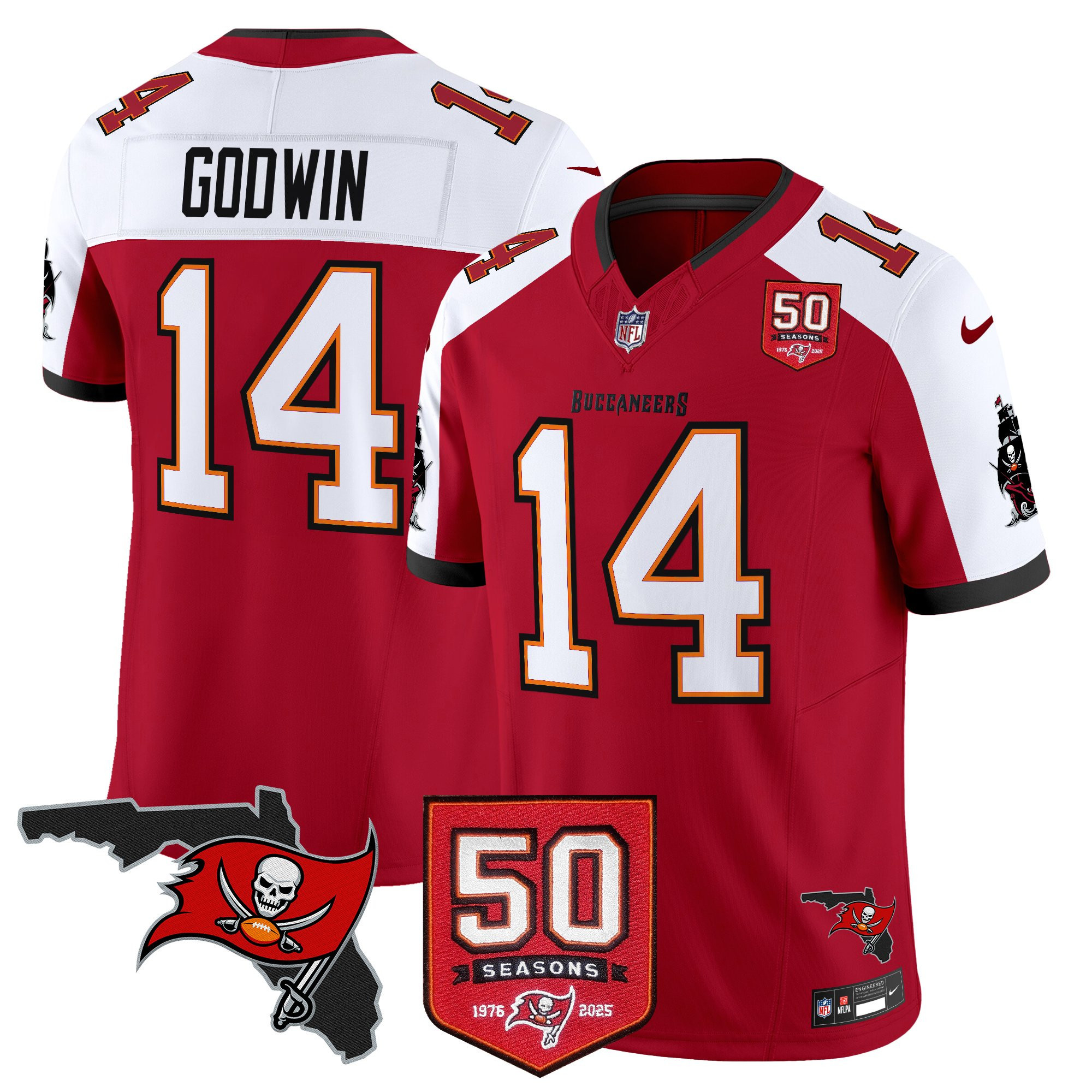 Men’s Tampa Bay Buccaneers 50th Season Patch Vapor Limited Jersey – All Stitched