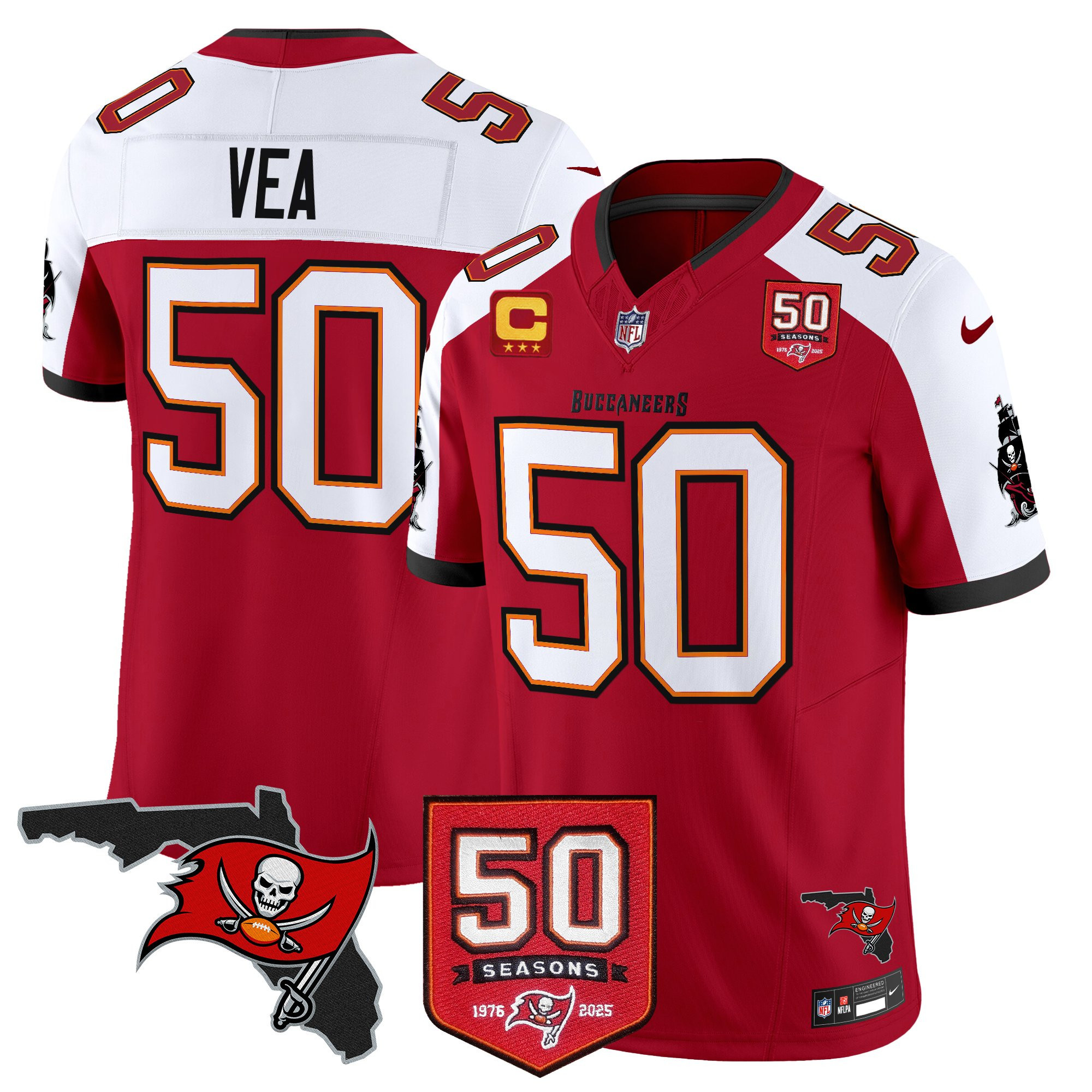Men’s Tampa Bay Buccaneers 50th Season Patch Vapor Limited Jersey – All Stitched